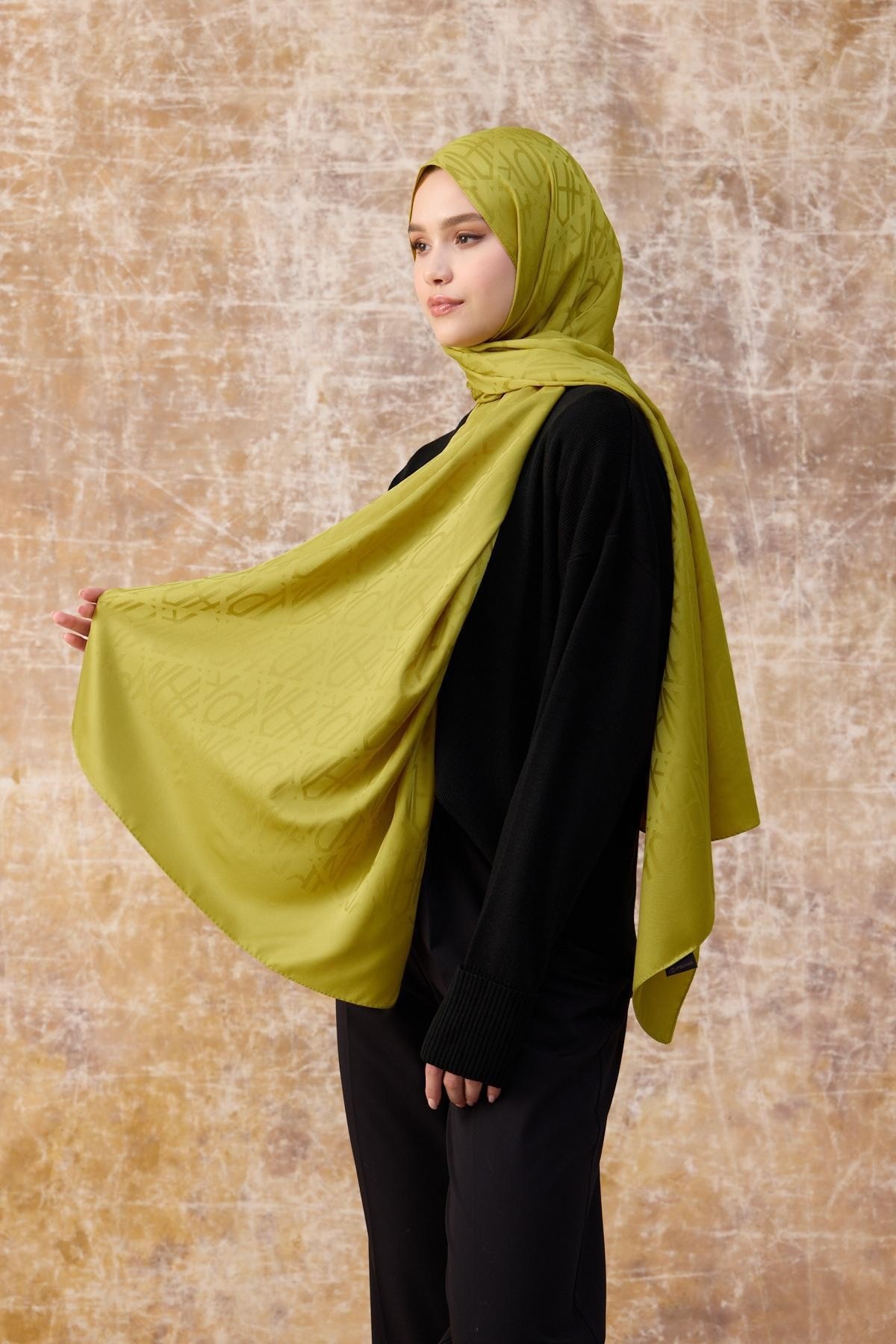 Fall Winter İpeksi Jakar Şal Yağ Yeşili 9020-04