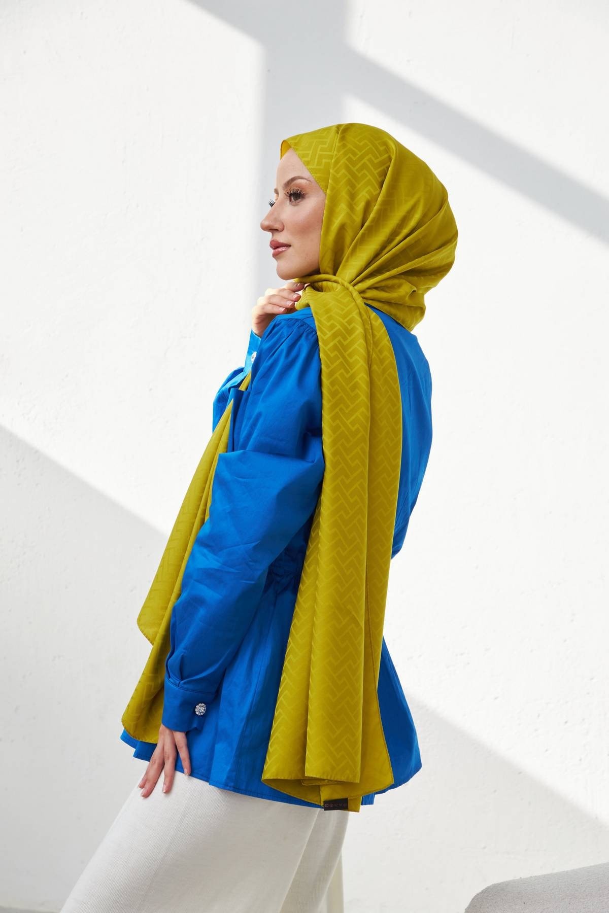 Lego Desen İpeksi Jakar Şal Yağ Yeşili 9004-13