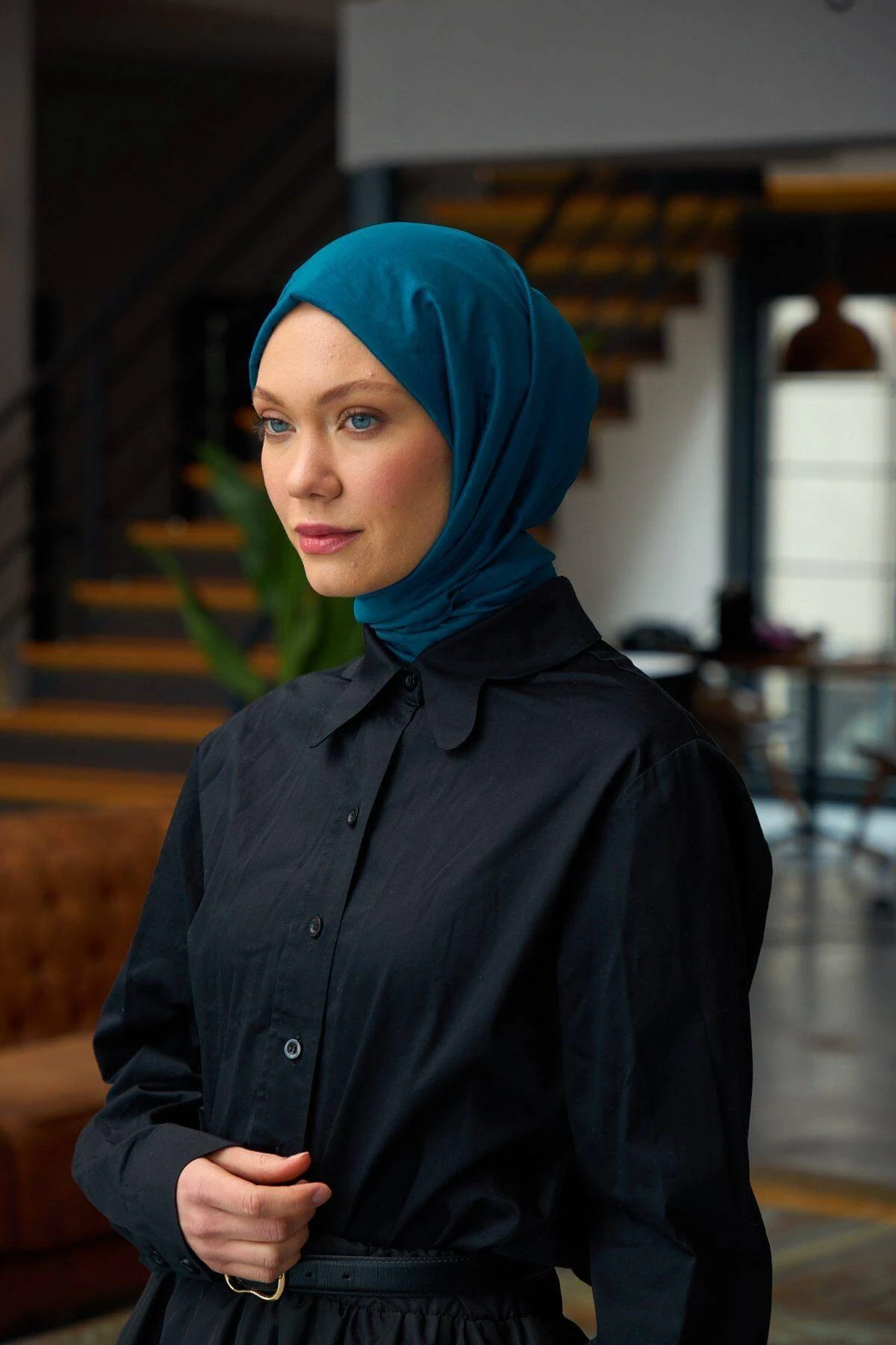 Düz Desen Vual Şal Saks Mavi Vual İpek Şal - 9800-40