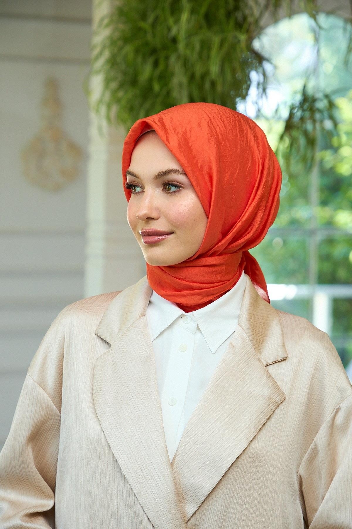 Düz Desen Vual Eşarp Turuncu Vual İpek Eşarp - 10100-17