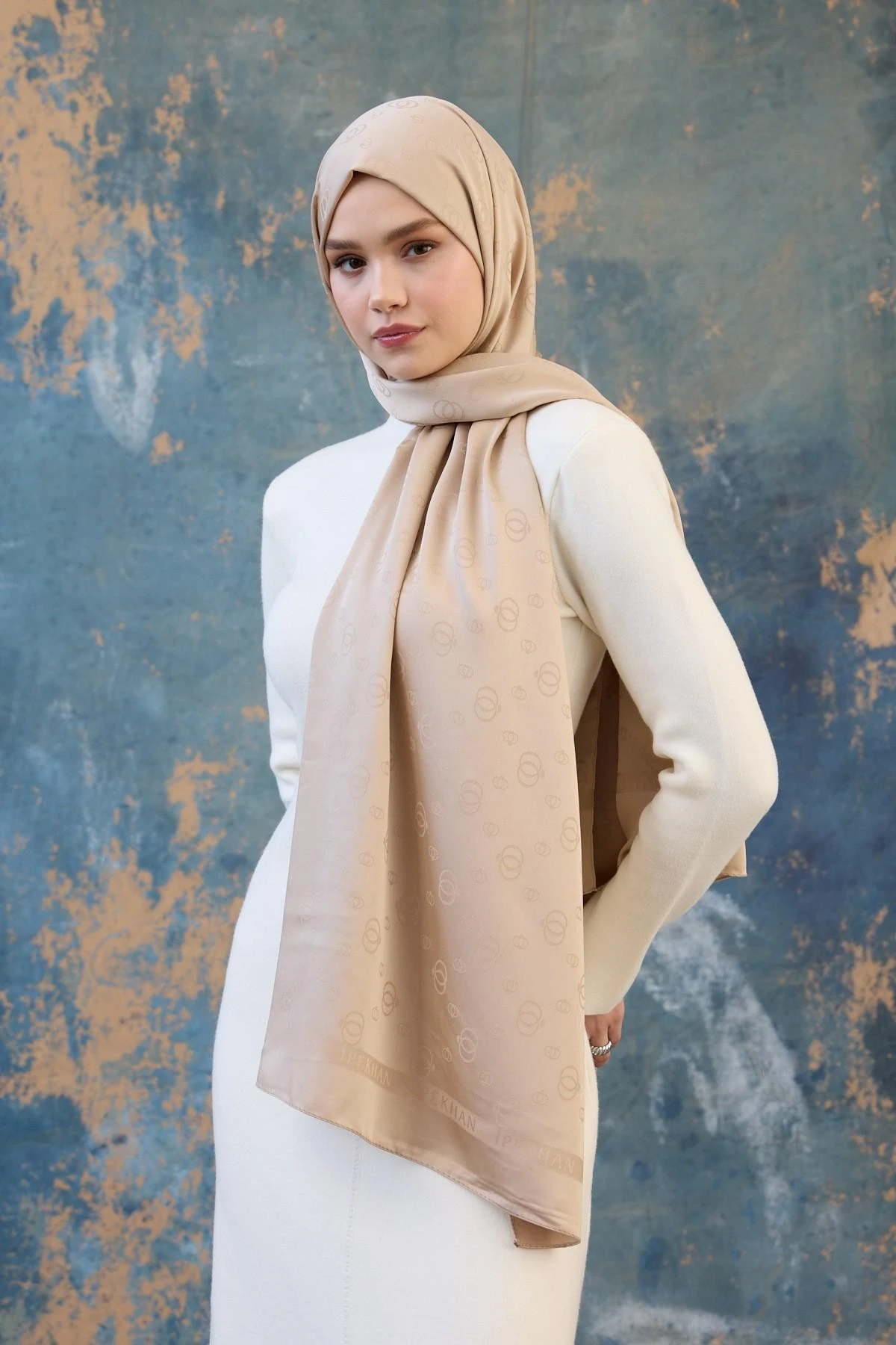 Fall Winter İpeksi Jakar Şal Vizon 9018-25