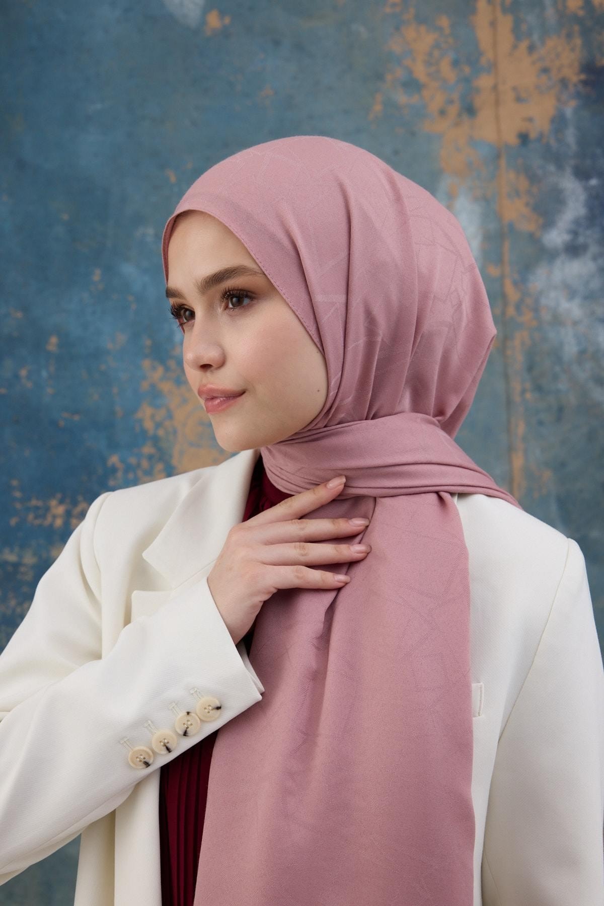 Kare Desen Pamuk Jakar Şal Pembe 8012-17