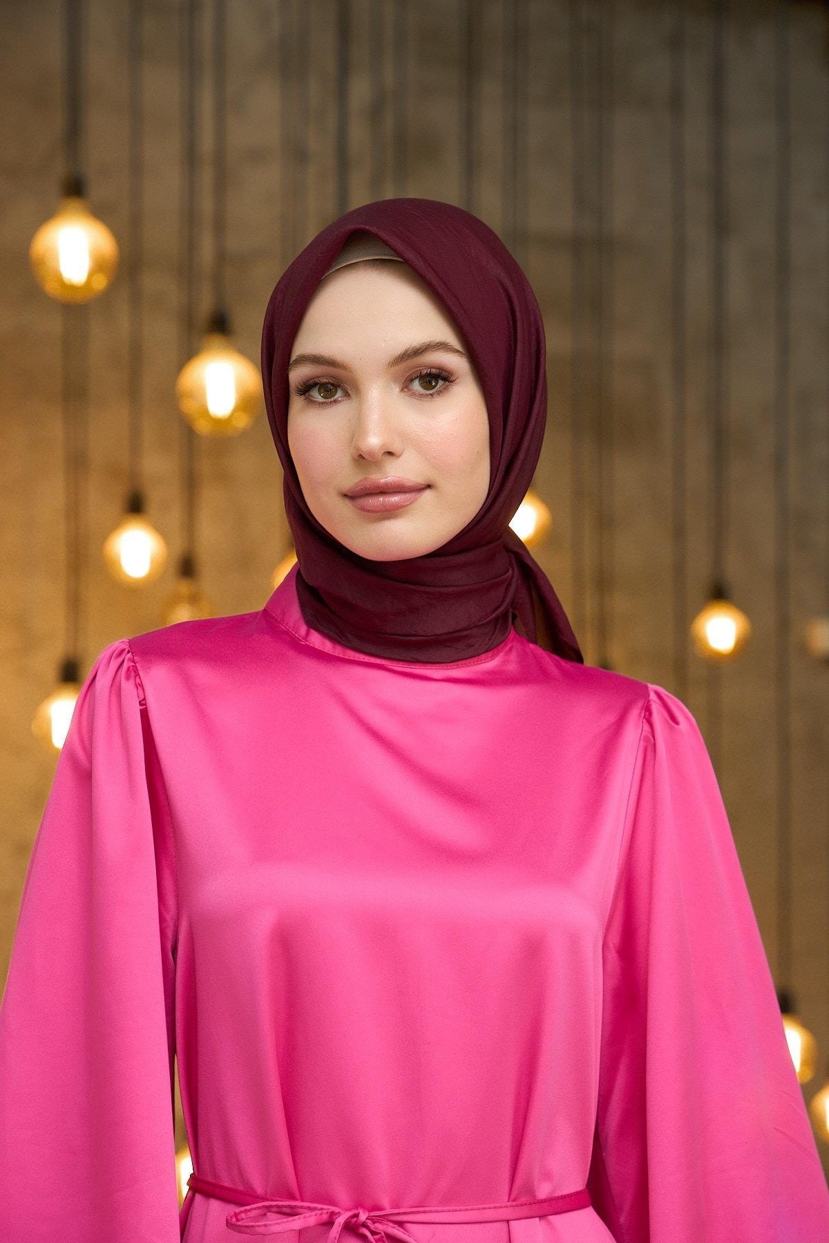 Düz Desen Vual Eşarp Bordo Vual İpek Eşarp - 10100-28