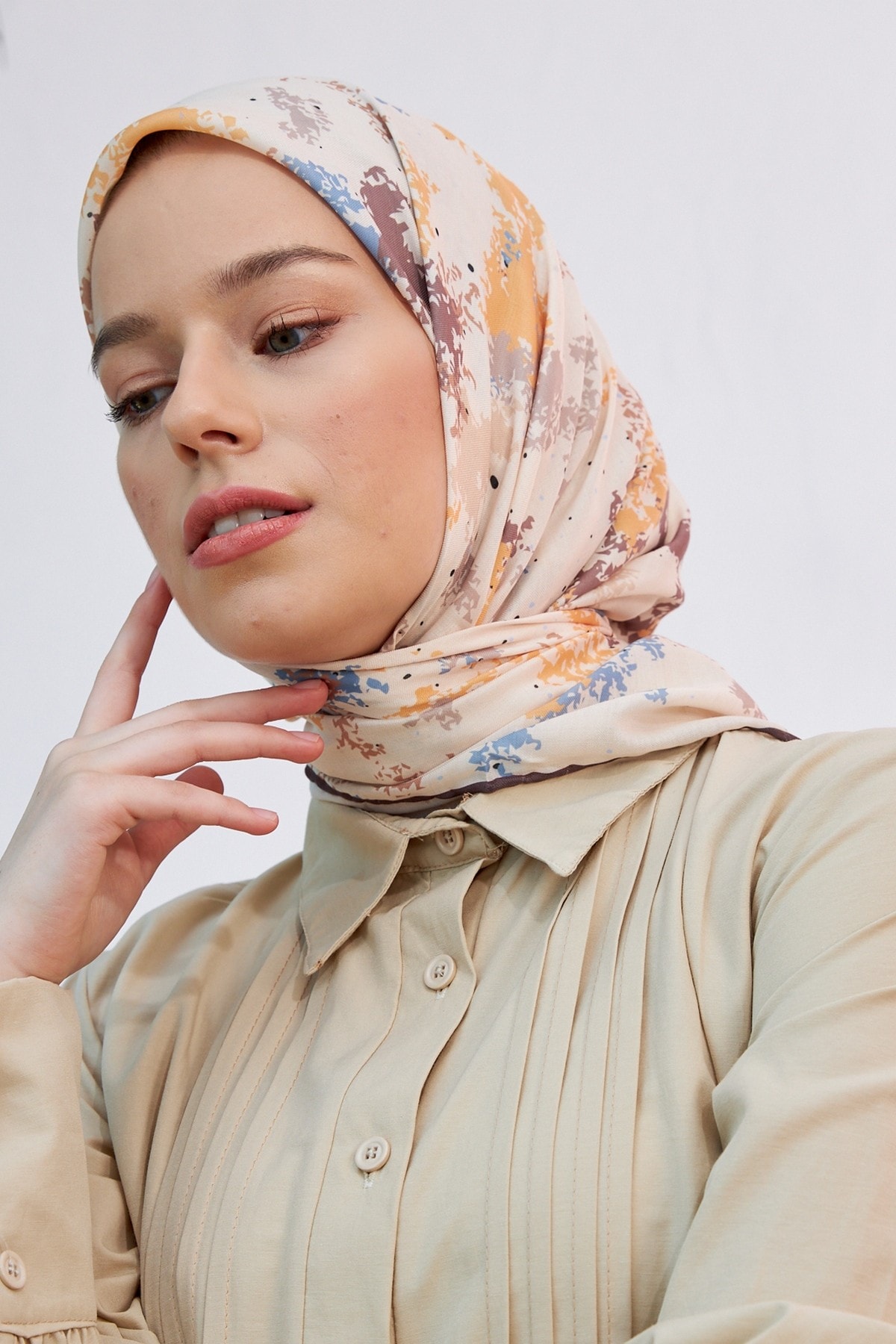 Ebru Sütlü Kahve Pamuk Viskon Eşarp