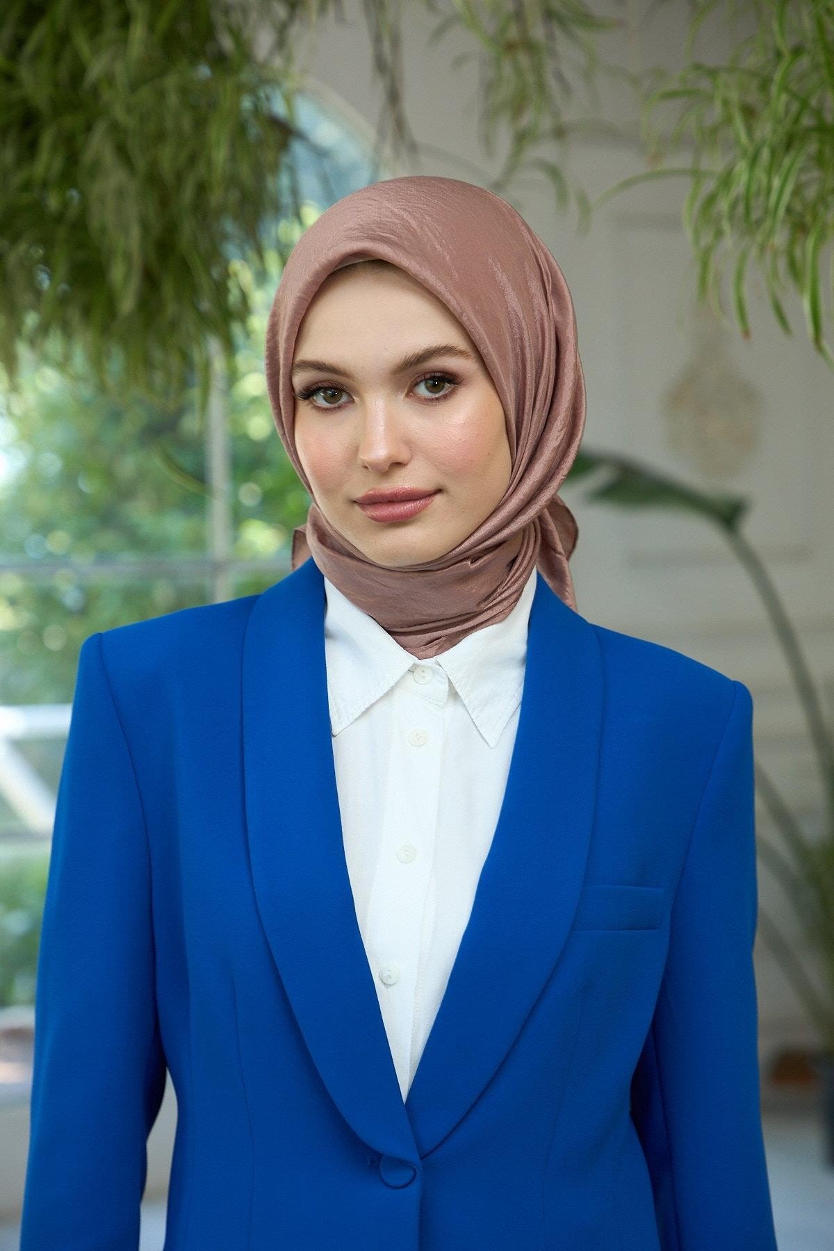 Düz Desen Vual Eşarp Kahve Vizon Vual İpek Eşarp - 10100-08