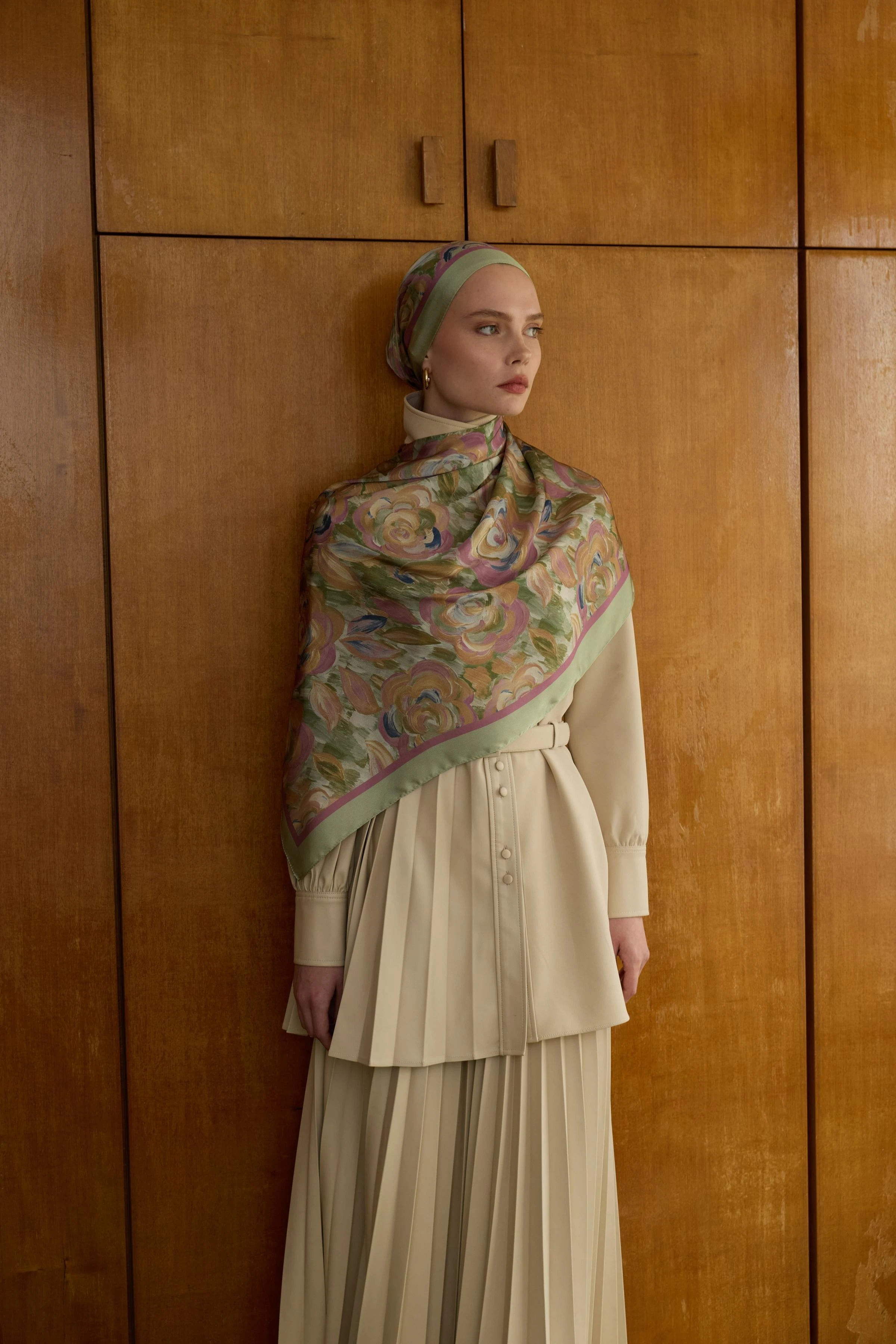 Winter Bloom Hint İpek Şal 5014 - Su Yeşili