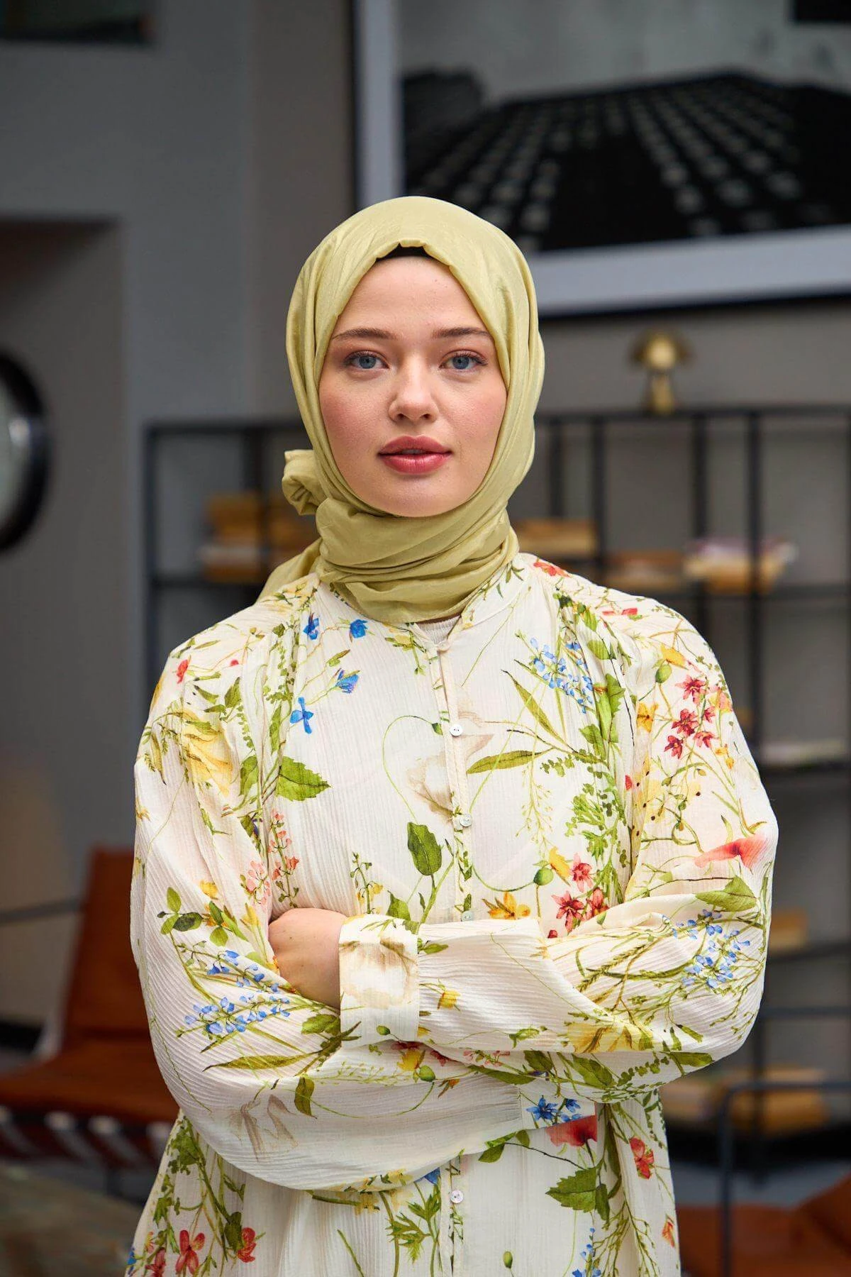 Düz Desen Vual Şal Açık Yeşil Vual İpek Şal - 9800-14