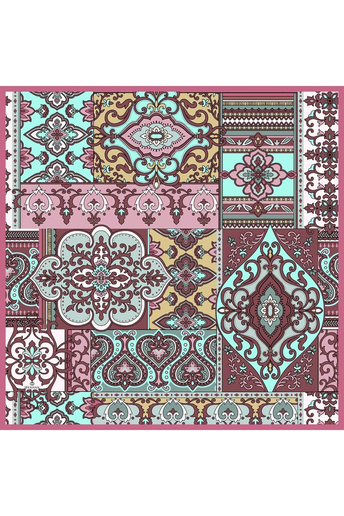 Mozaik Su Yeşili Pembe Pamuk Viskon Eşarp