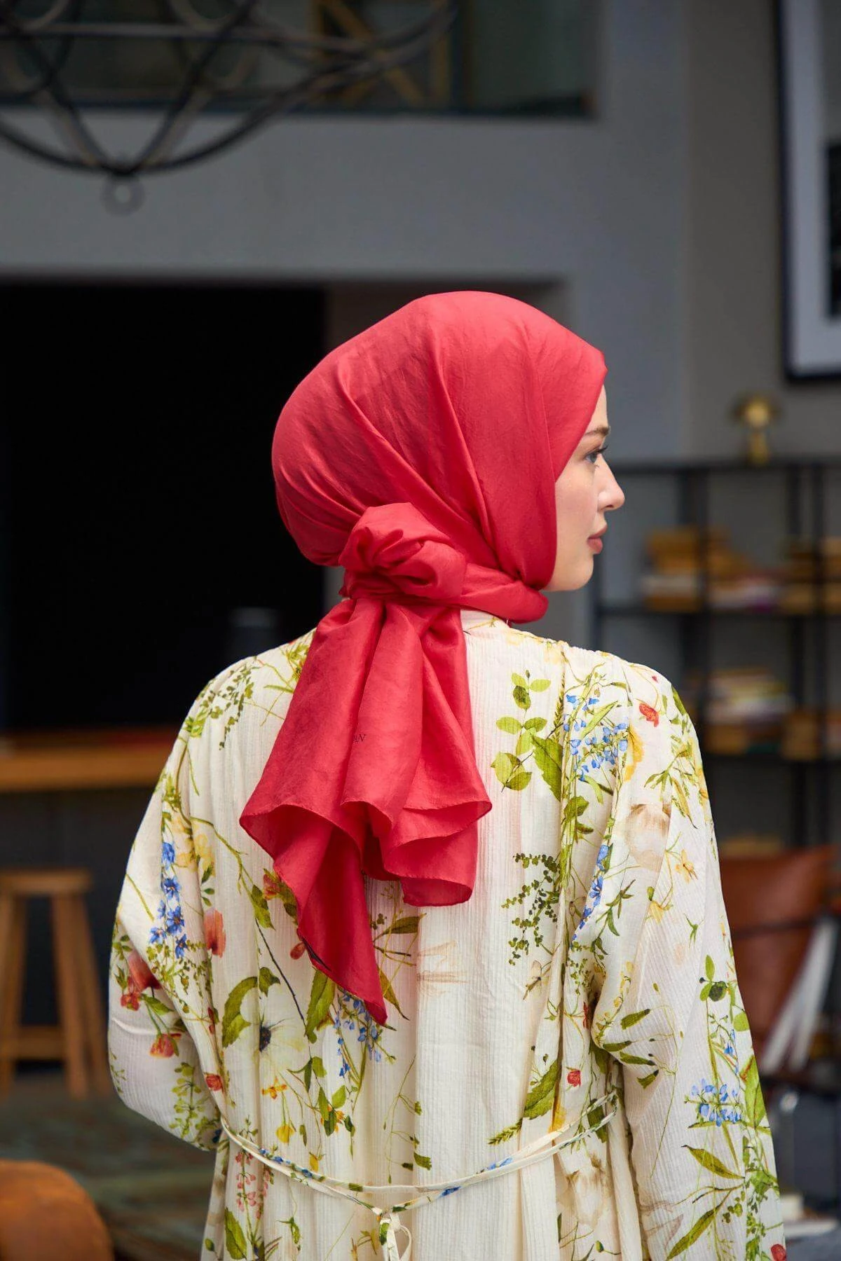 Düz Desen Vual Şal Kırmızı Vual İpek Şal - 9800-16