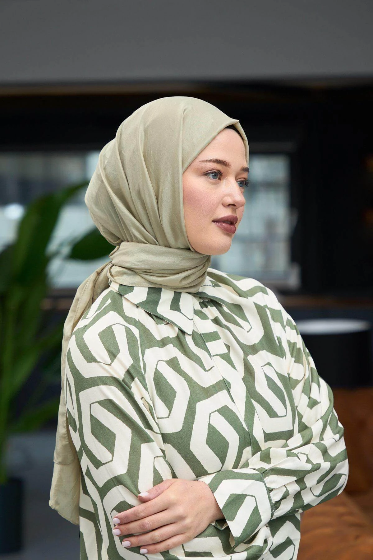 Düz Desen Vual Şal Çağla Yeşil Vual İpek Şal - 9800-04