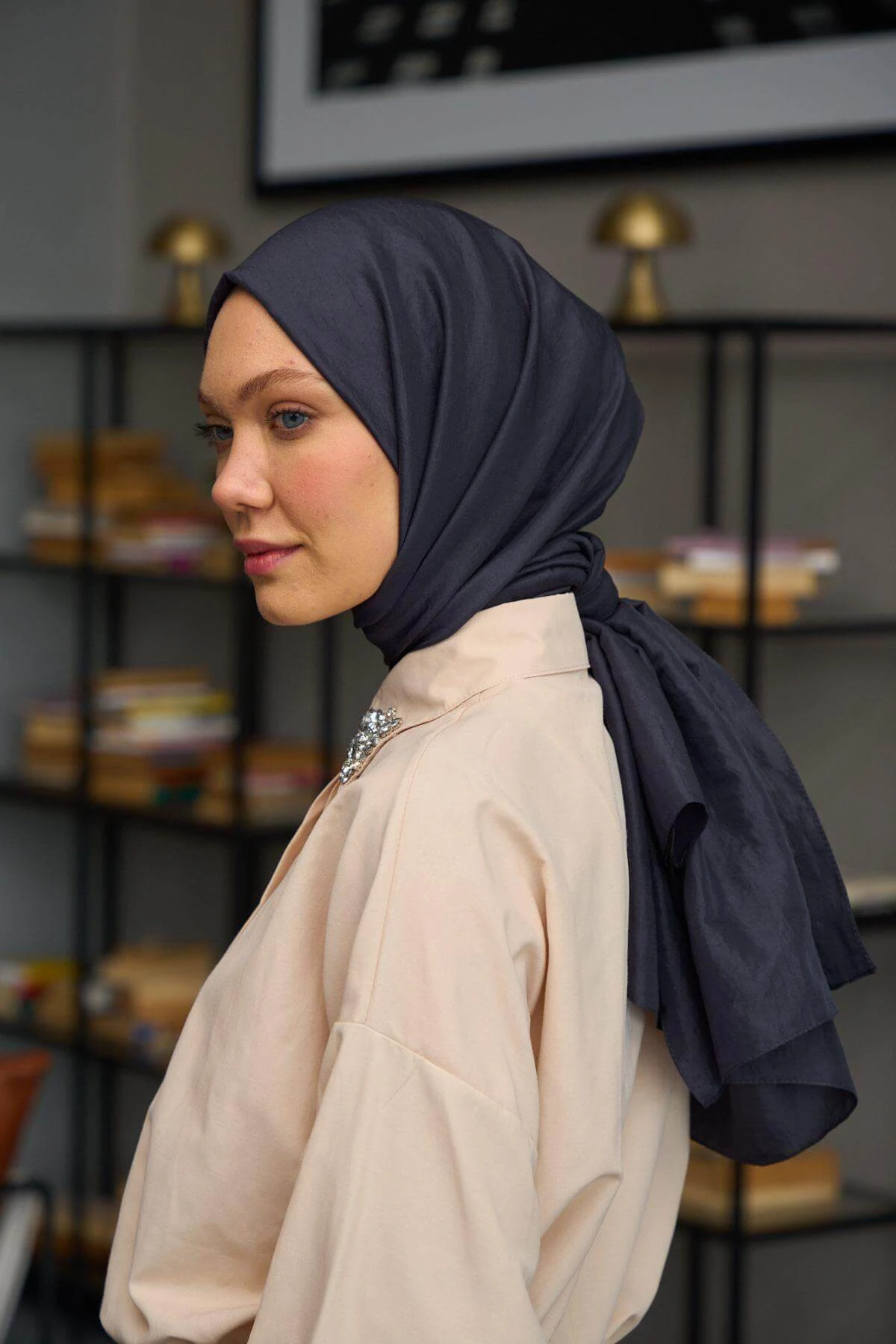 Düz Desen Vual Şal Koyu Gri Vual İpek Şal - 9800-22