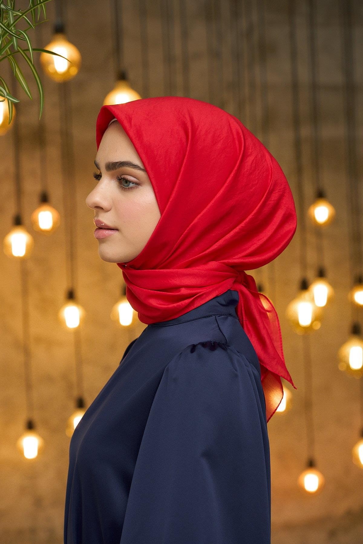 Düz Desen Vual Eşarp Kırmızı Vual İpek Eşarp - 10100-27