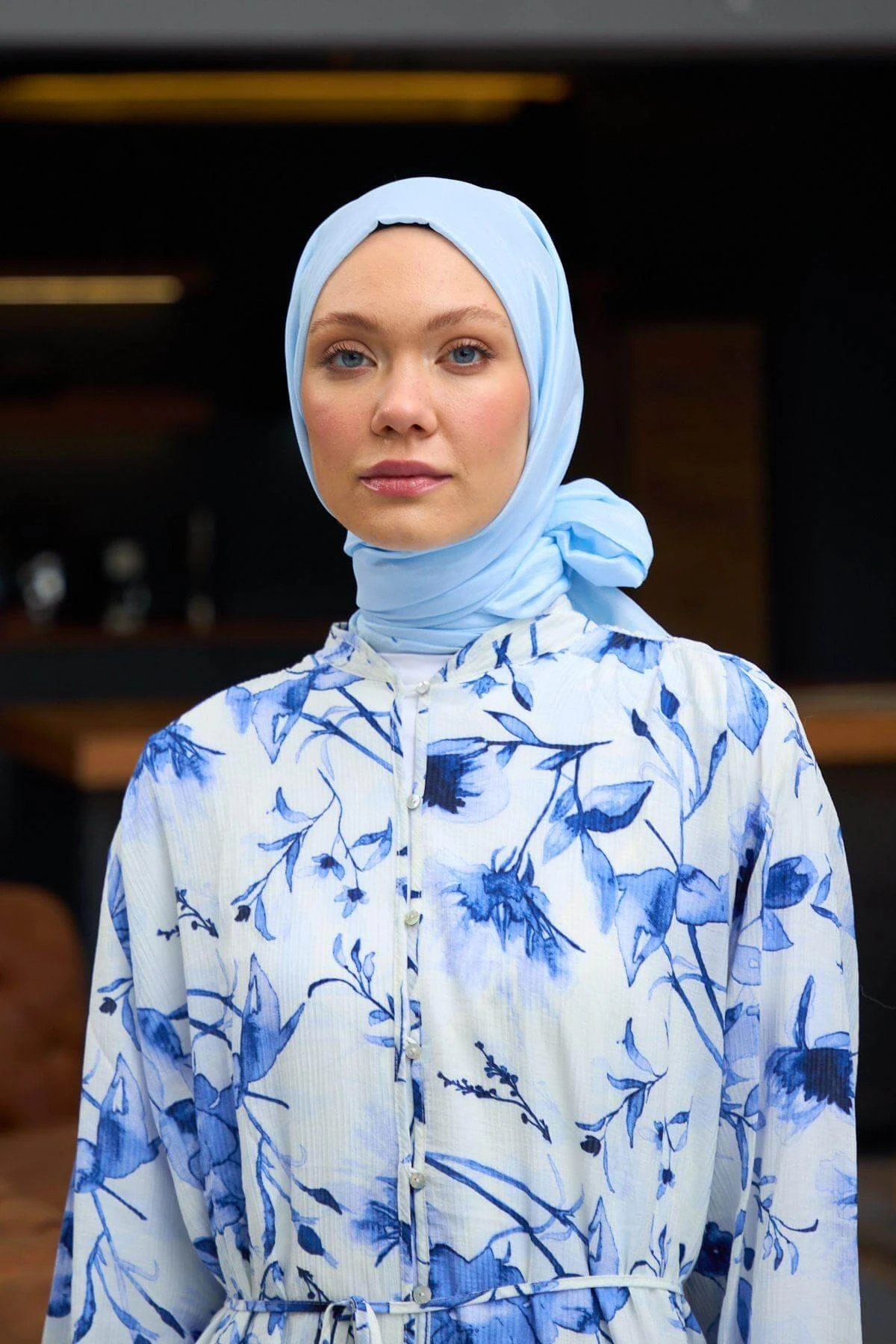 Düz Desen Vual Şal Buz Mavi Vual İpek Şal - 9800-09