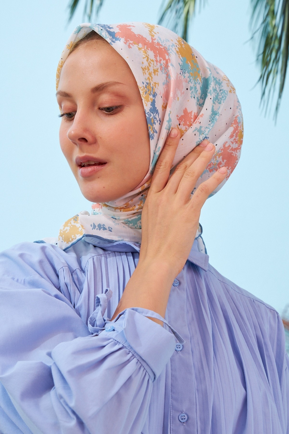 Ebru Beyaz Pamuk Viskon Eşarp