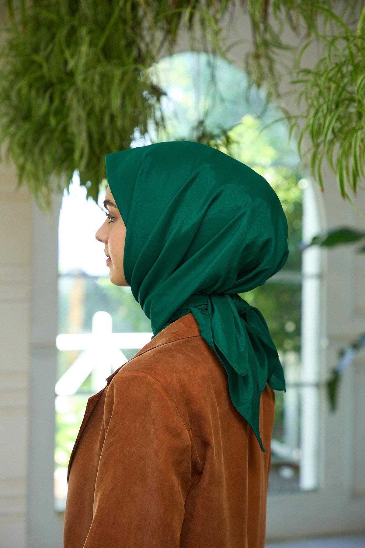 Düz Desen Vual Eşarp Zümrüt Vual İpek Eşarp - 10100-16