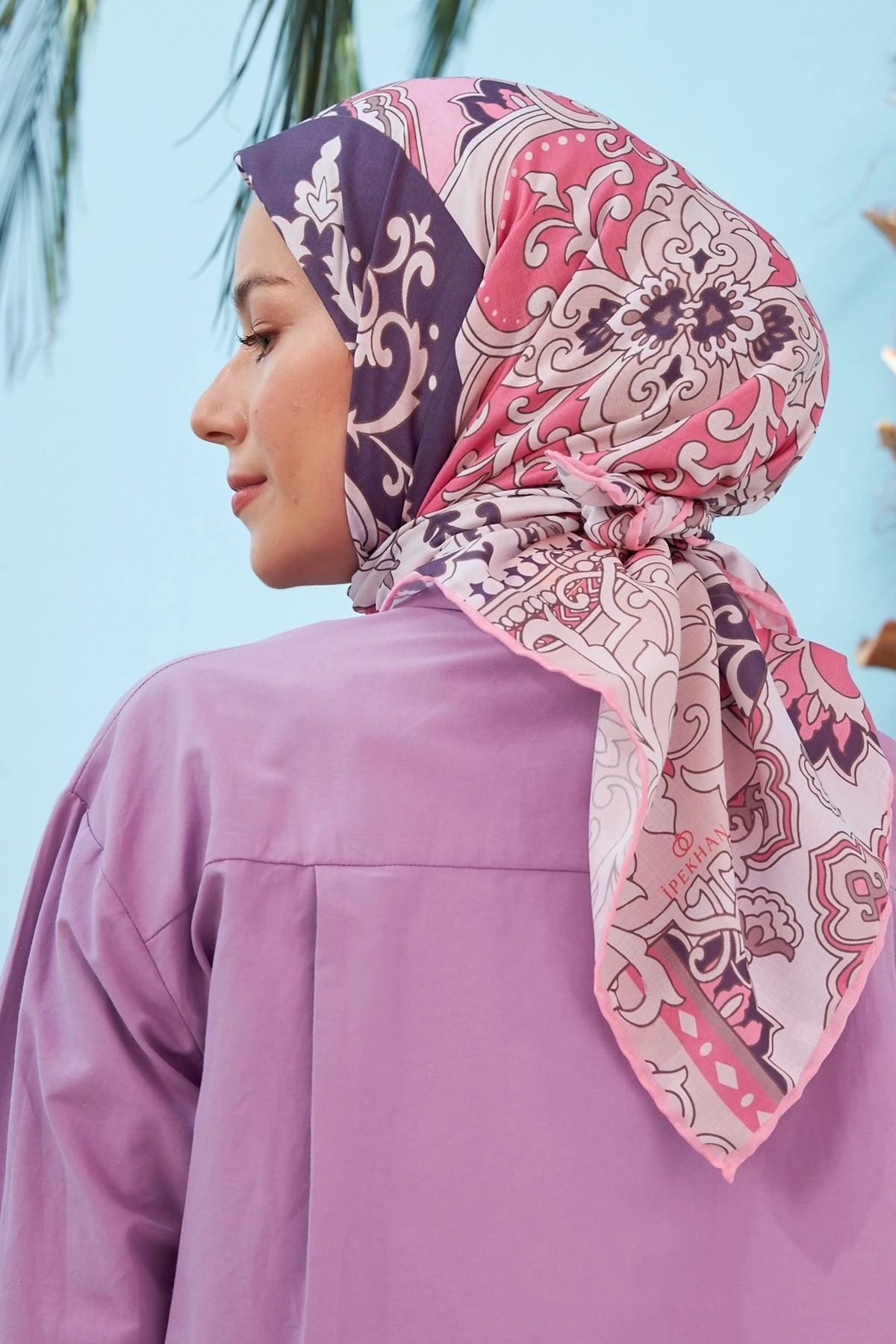 Mozaik Pembe Pamuk Viskon Eşarp