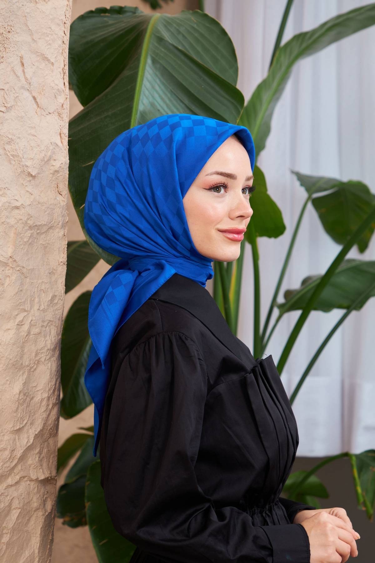 Dama Jakarlı Eşarp Saks Mavi 9900-19