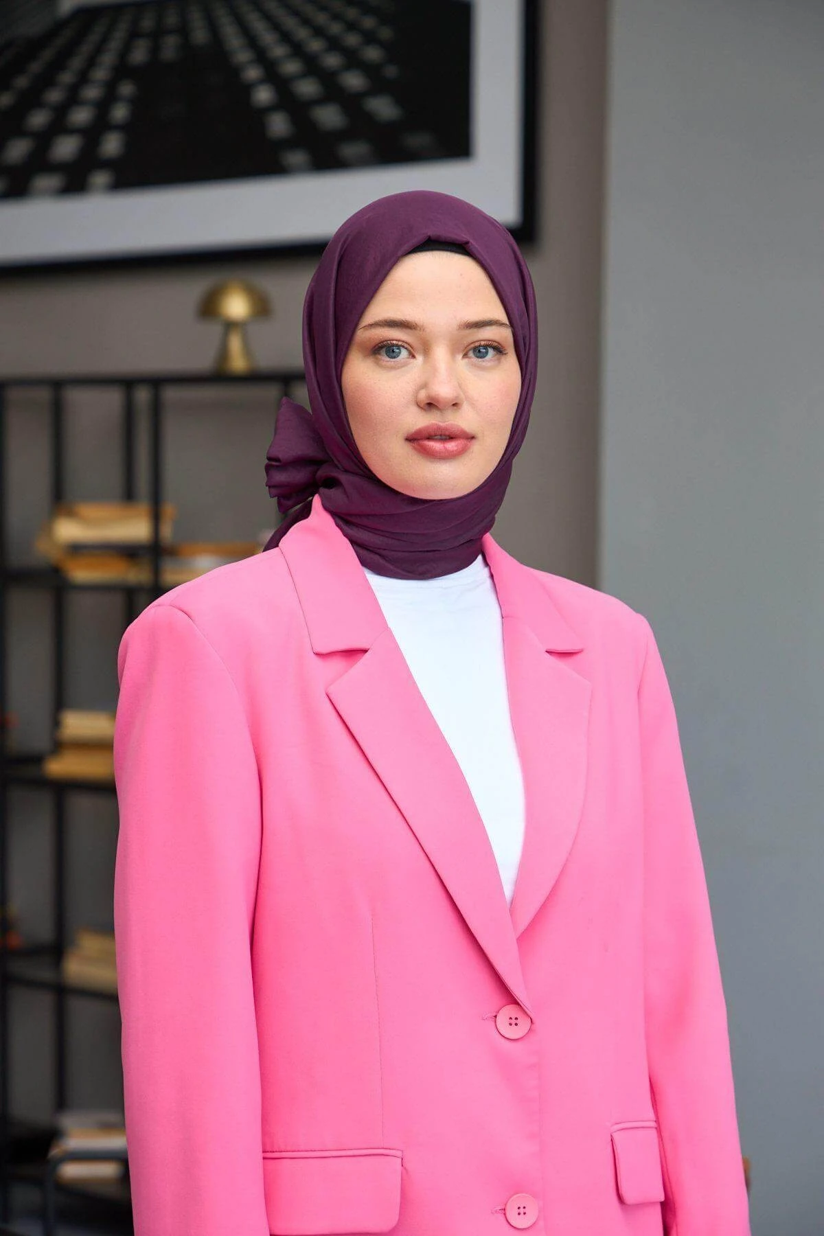 Düz Desen Vual Şal Patlıcan Vual İpek Şal - 9800-32