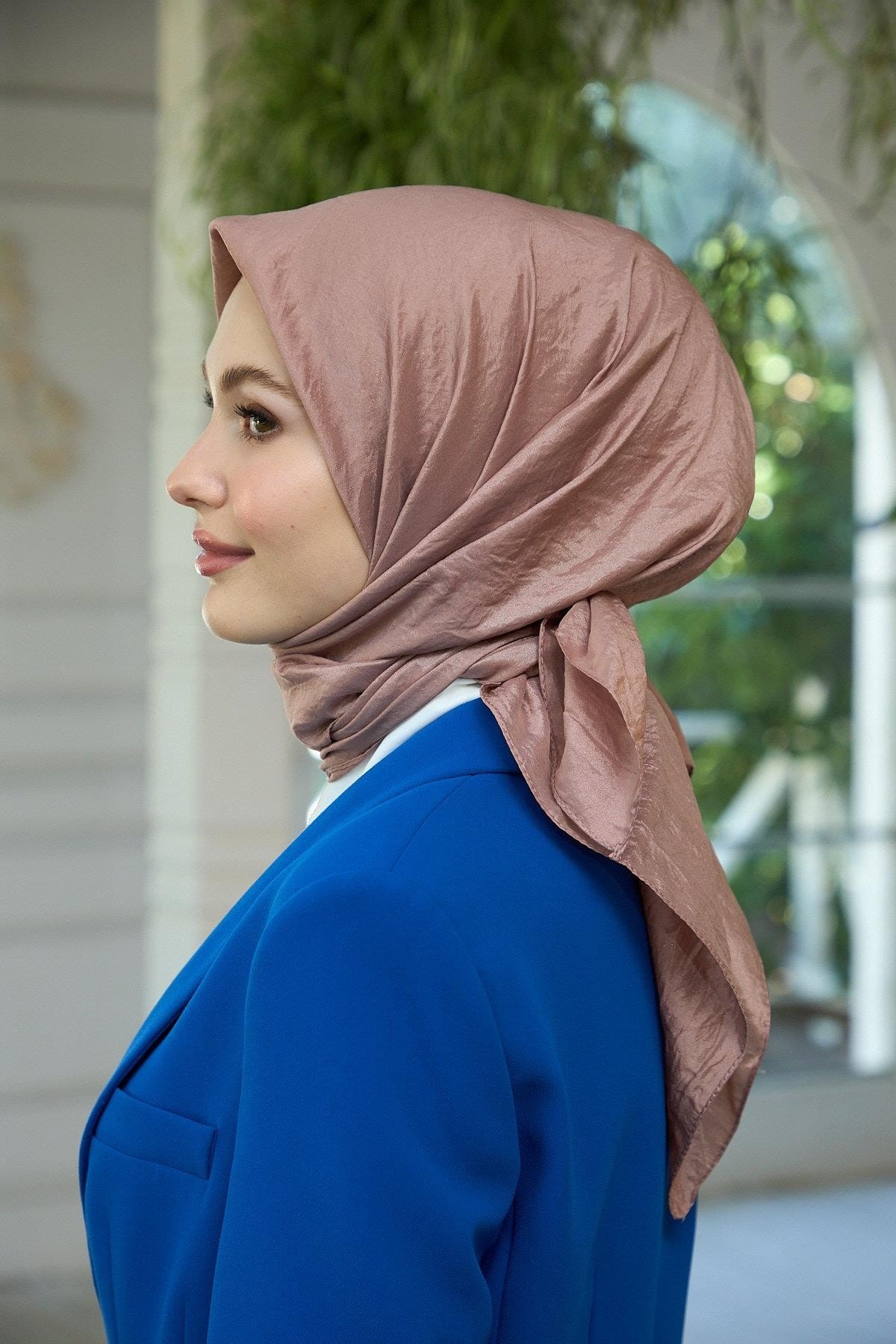 Düz Desen Vual Eşarp Kahve Vizon Vual İpek Eşarp - 10100-08