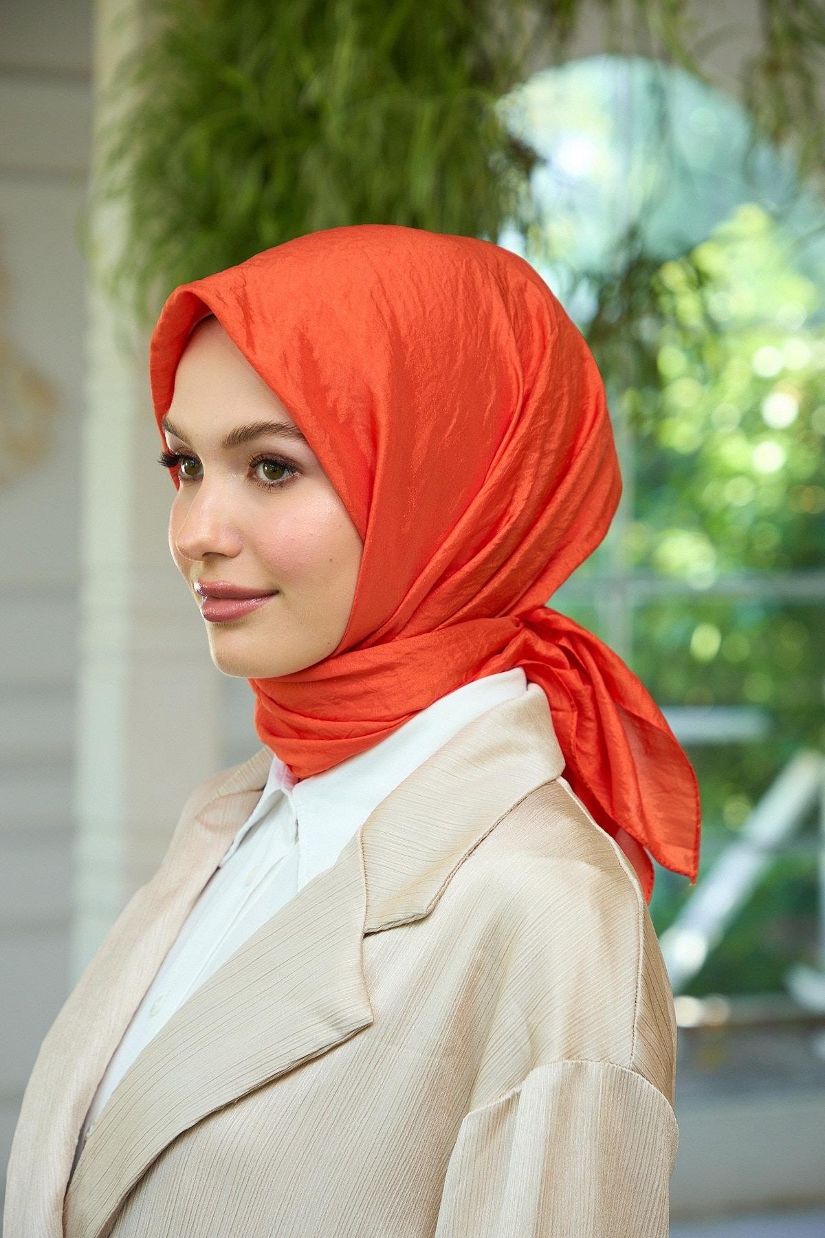 Düz Desen Vual Eşarp Turuncu Vual İpek Eşarp - 10100-17