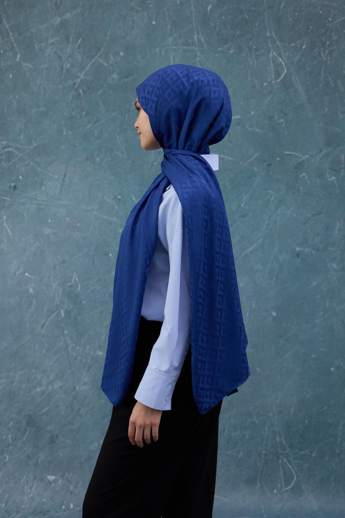 Fall Winter İpeksi Jakar Şal Mavi 9019-05