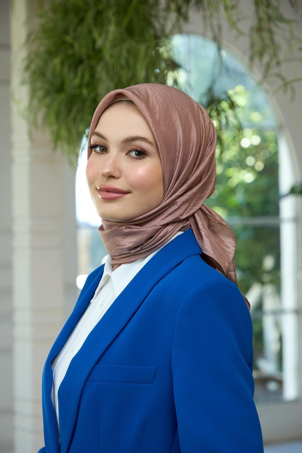 Düz Desen Vual Eşarp Kahve Vizon Vual İpek Eşarp - 10100-08