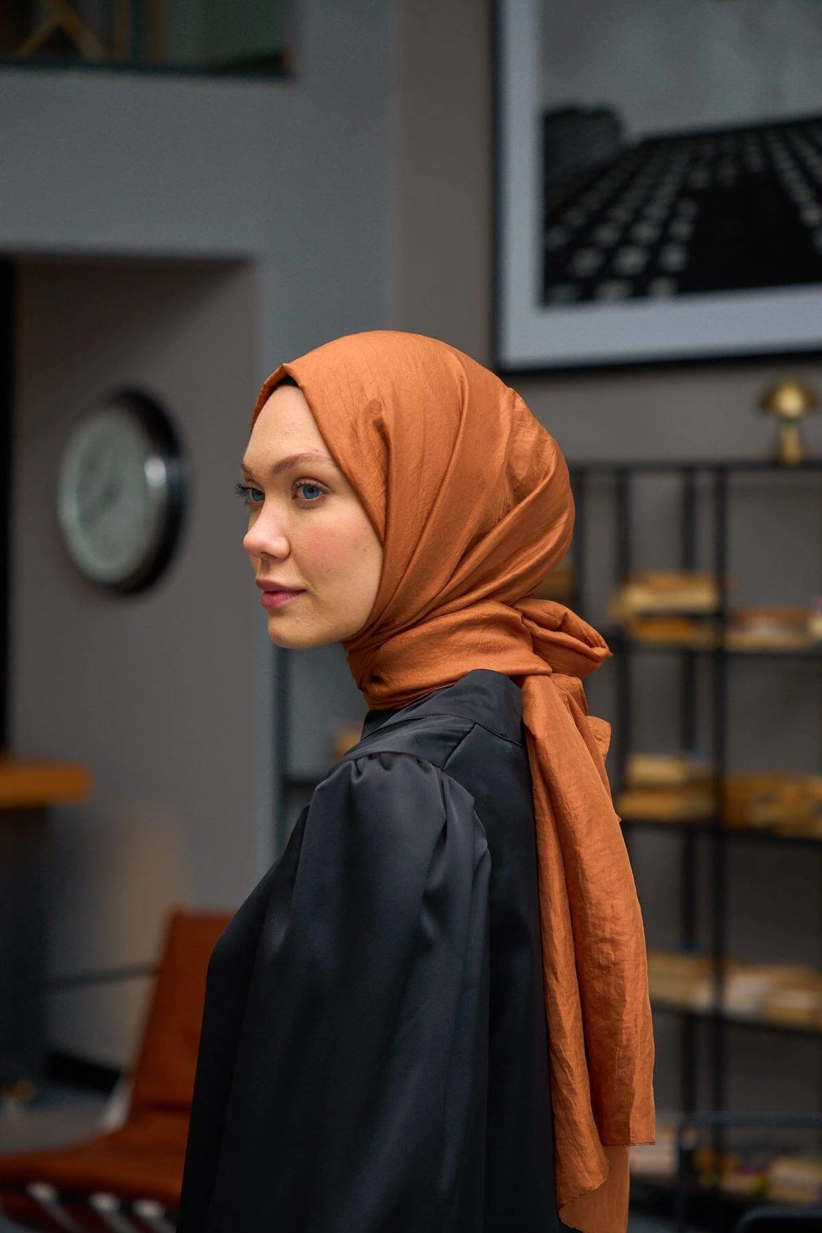 Düz Desen Vual Şal Kızıl Kum Vual İpek Şal - 9800-13