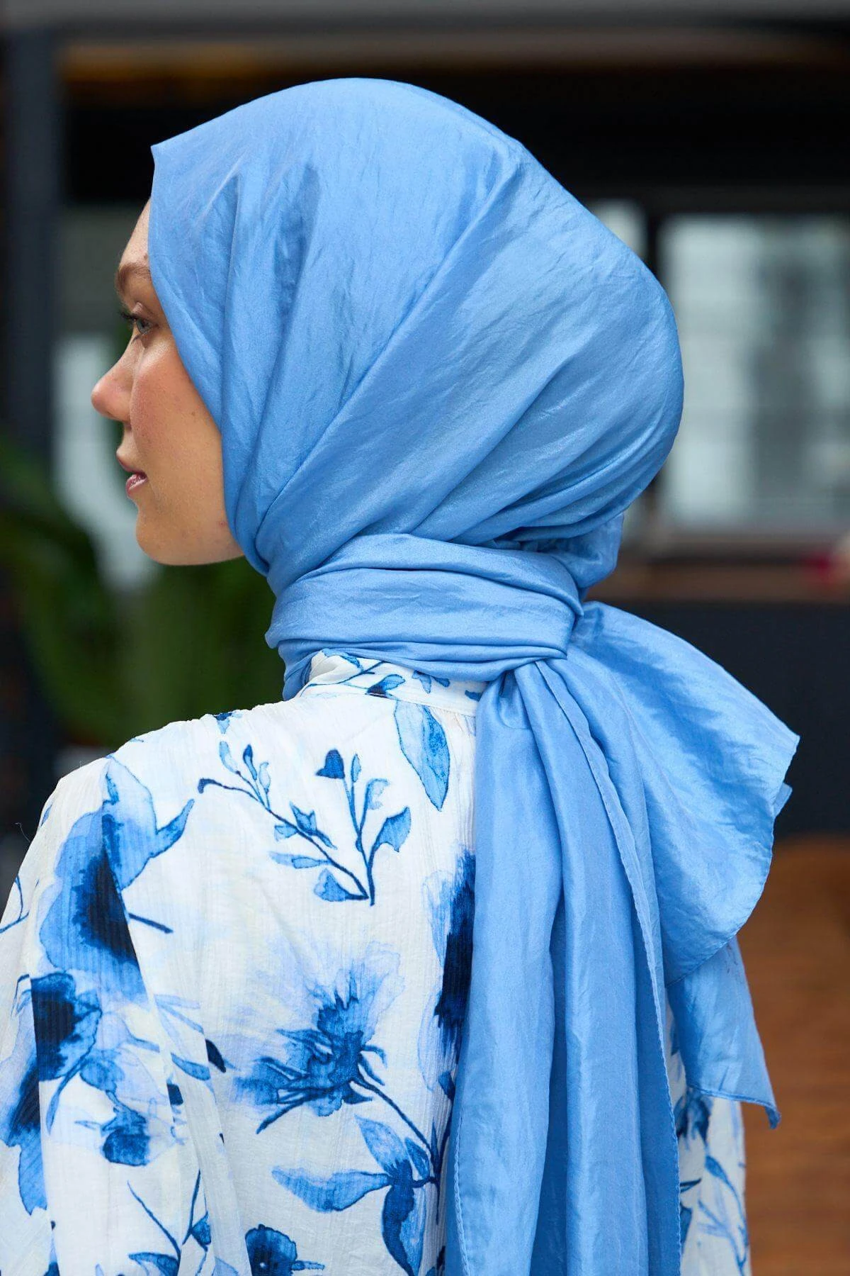 Düz Desen Vual Şal Mavi Vual İpek Şal - 9800-05