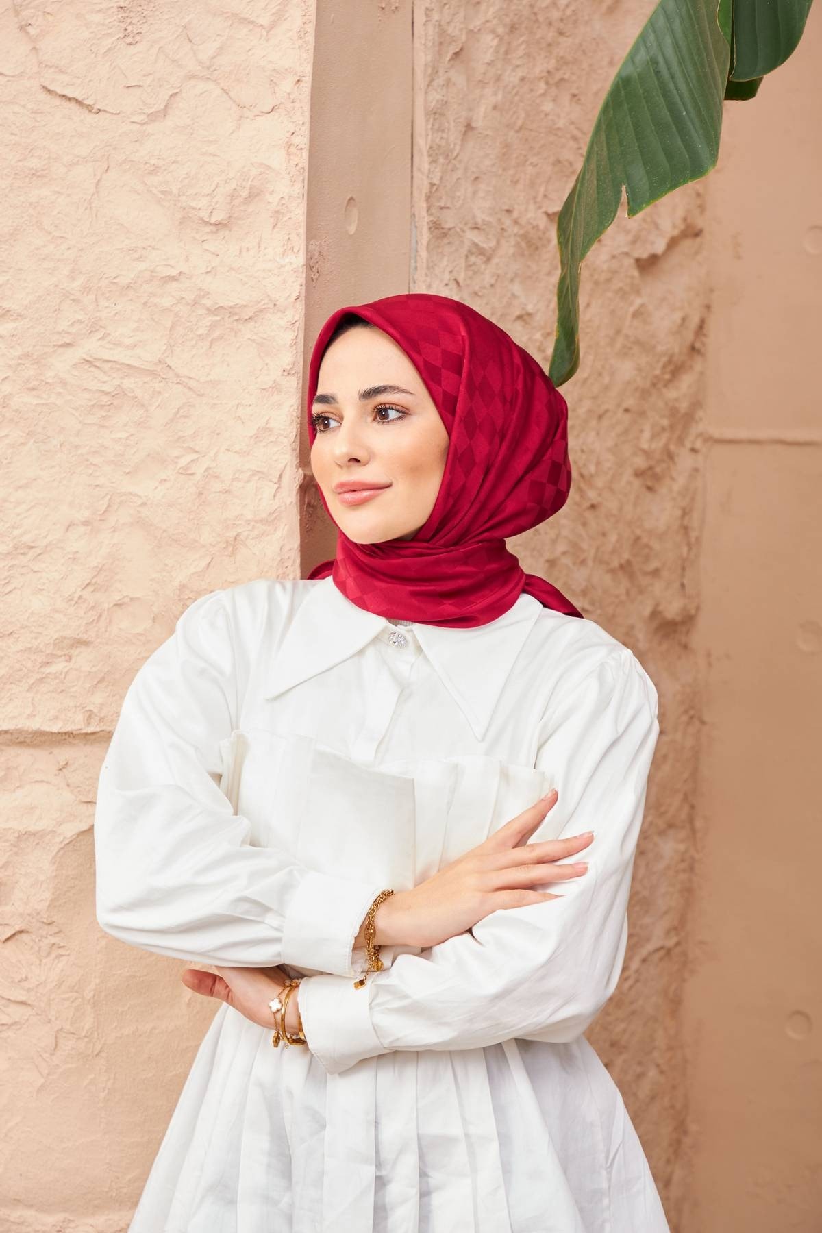 Dama Jakarlı Eşarp Bordo 9900-12