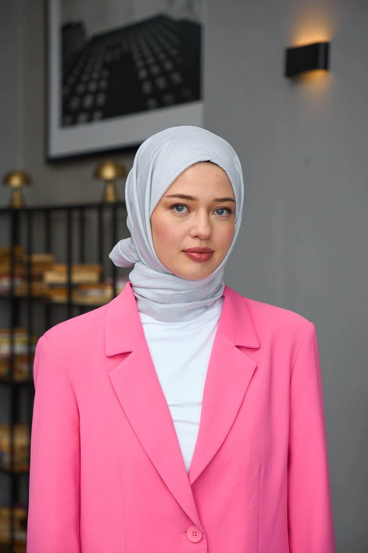 Düz Desen Vual Şal Gri Vual İpek Şal - 9800-23