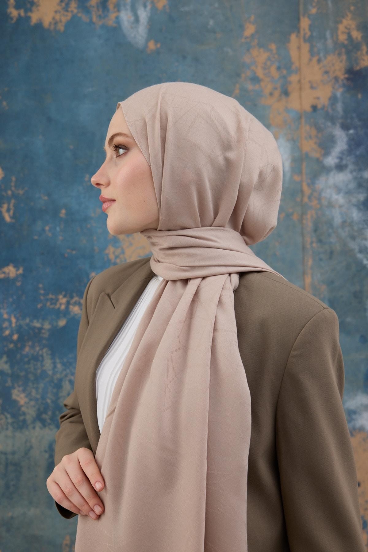 Kare Desen Pamuk Jakar Şal Bej 8012-27