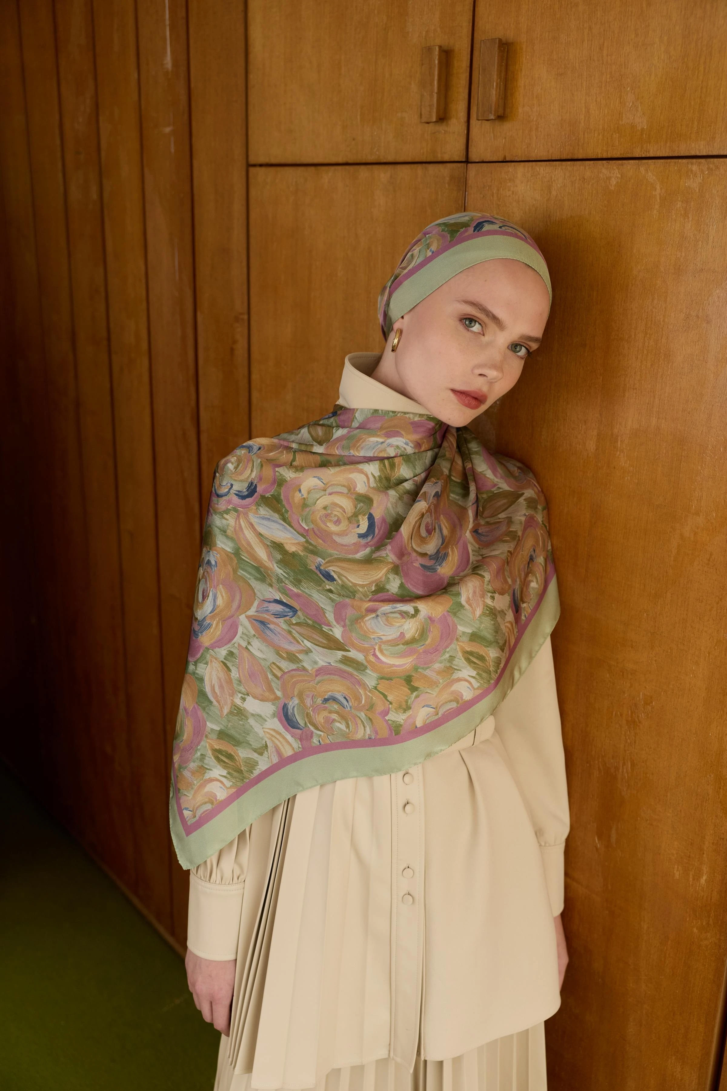 Winter Bloom Hint İpek Şal 5014 - Su Yeşili