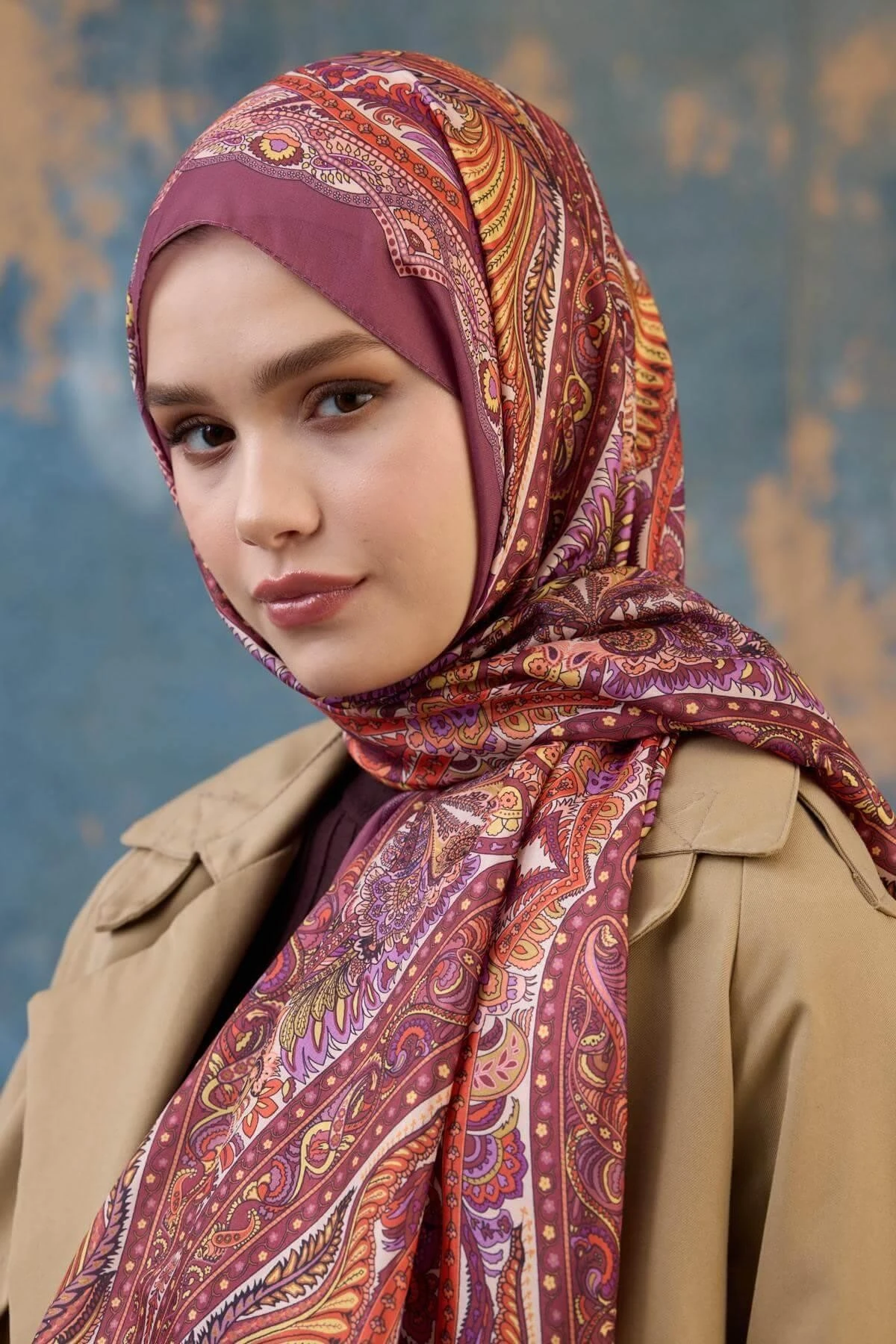 Şal Desen Vual Şal Gül Kurusu Vual İpek Şal - 9801-21