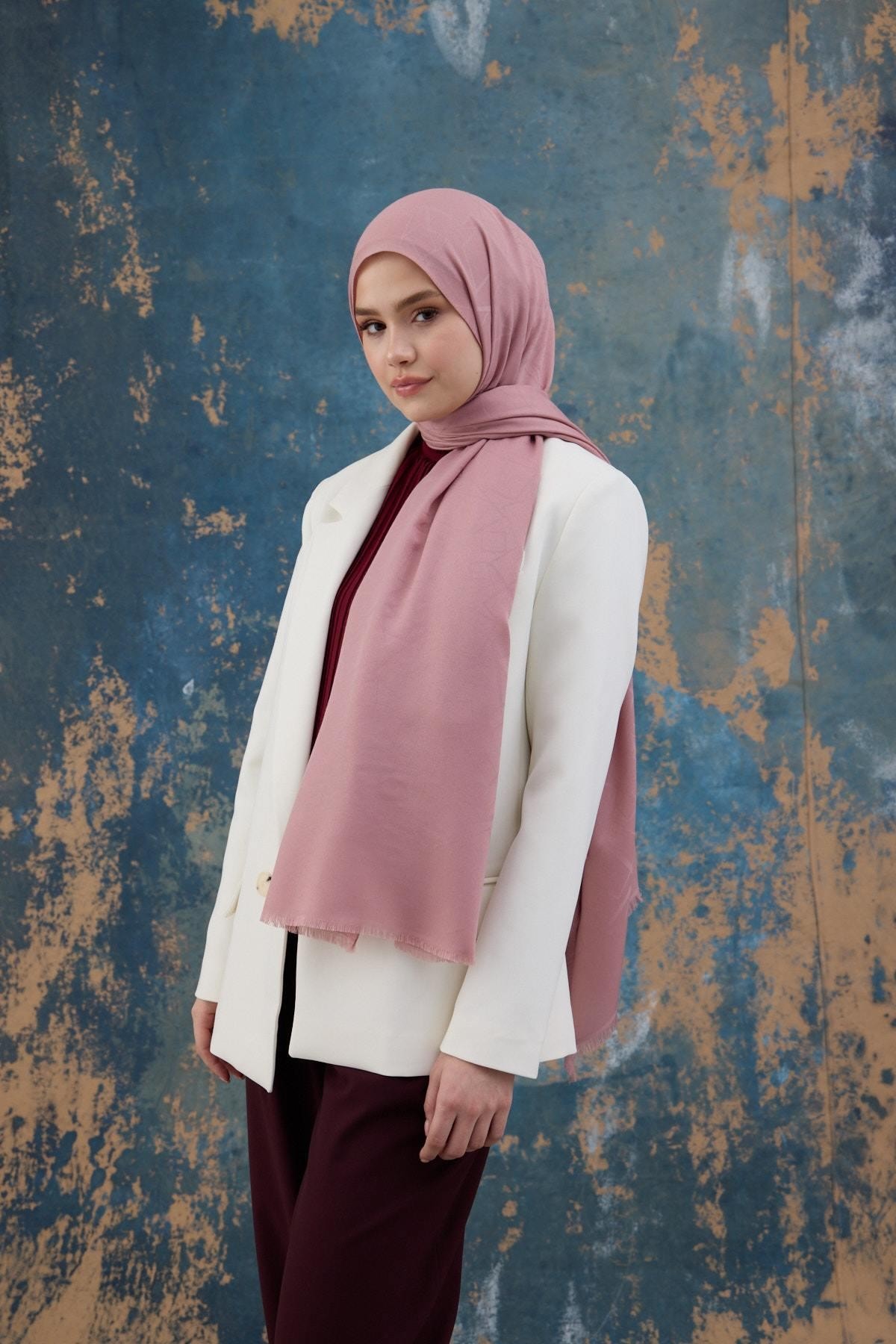 Kare Desen Pamuk Jakar Şal Pembe 8012-17