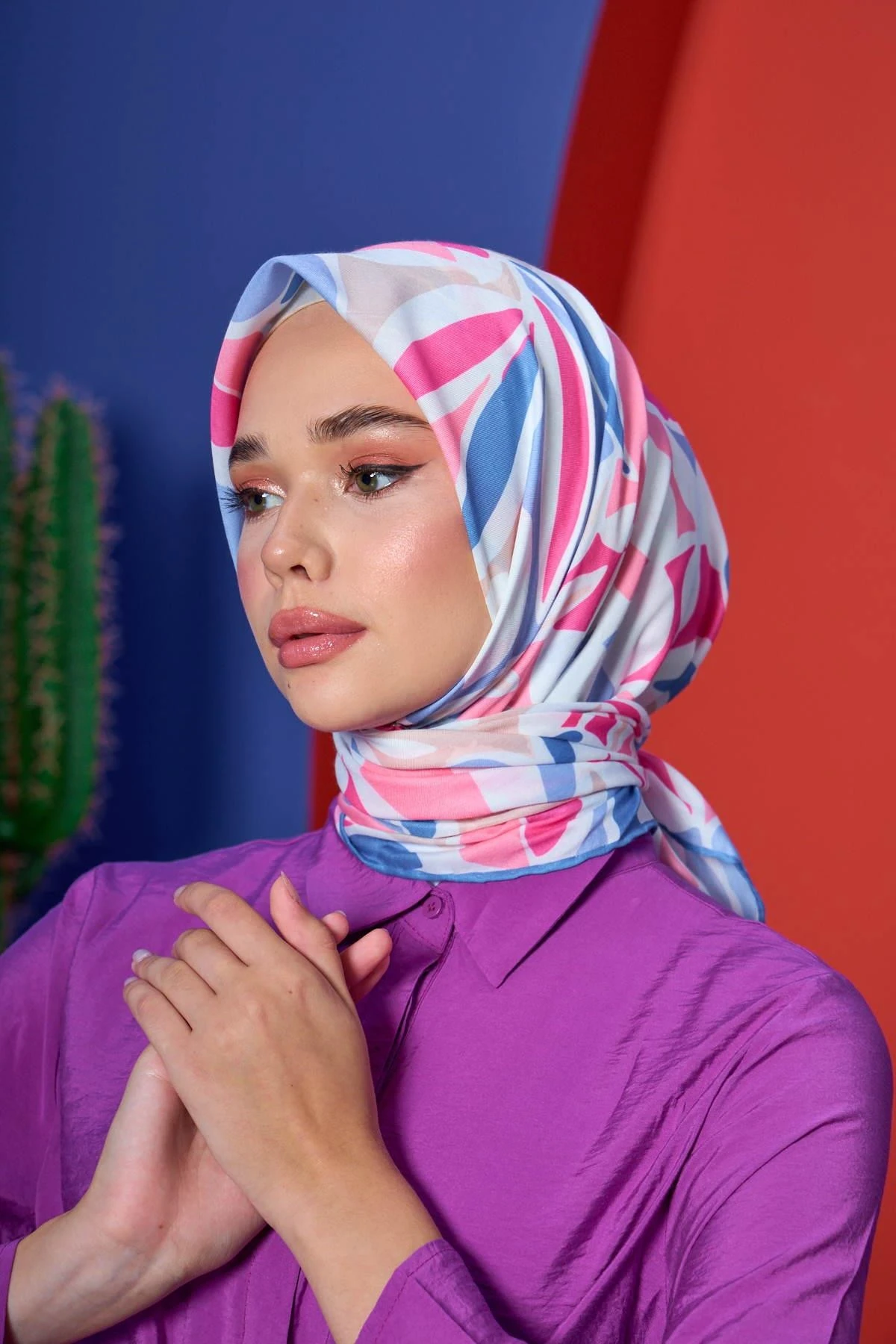 Marrakech Koleksiyon Soft Eşarp Mor Salkım Pembe 1206-04