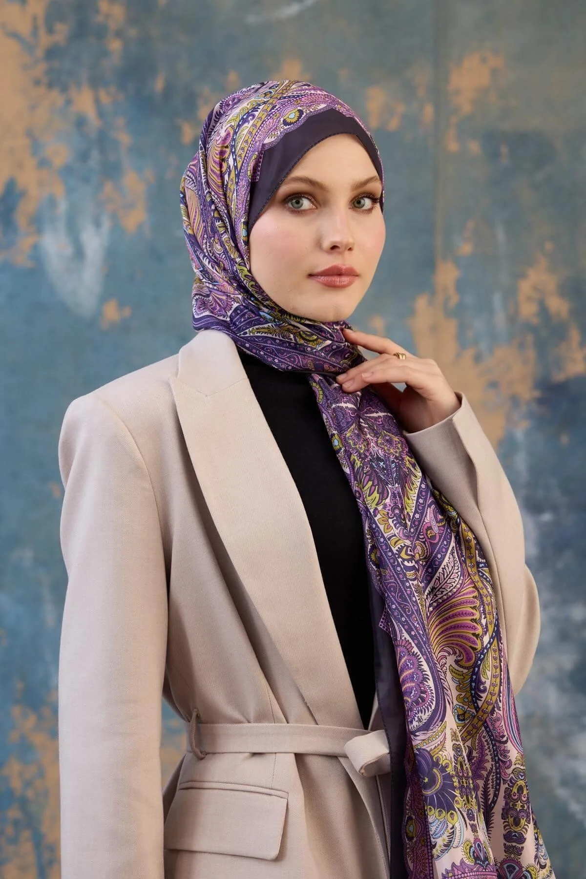 Şal Desen Vual Şal Lila Mor Vual İpek Şal - 9801-18