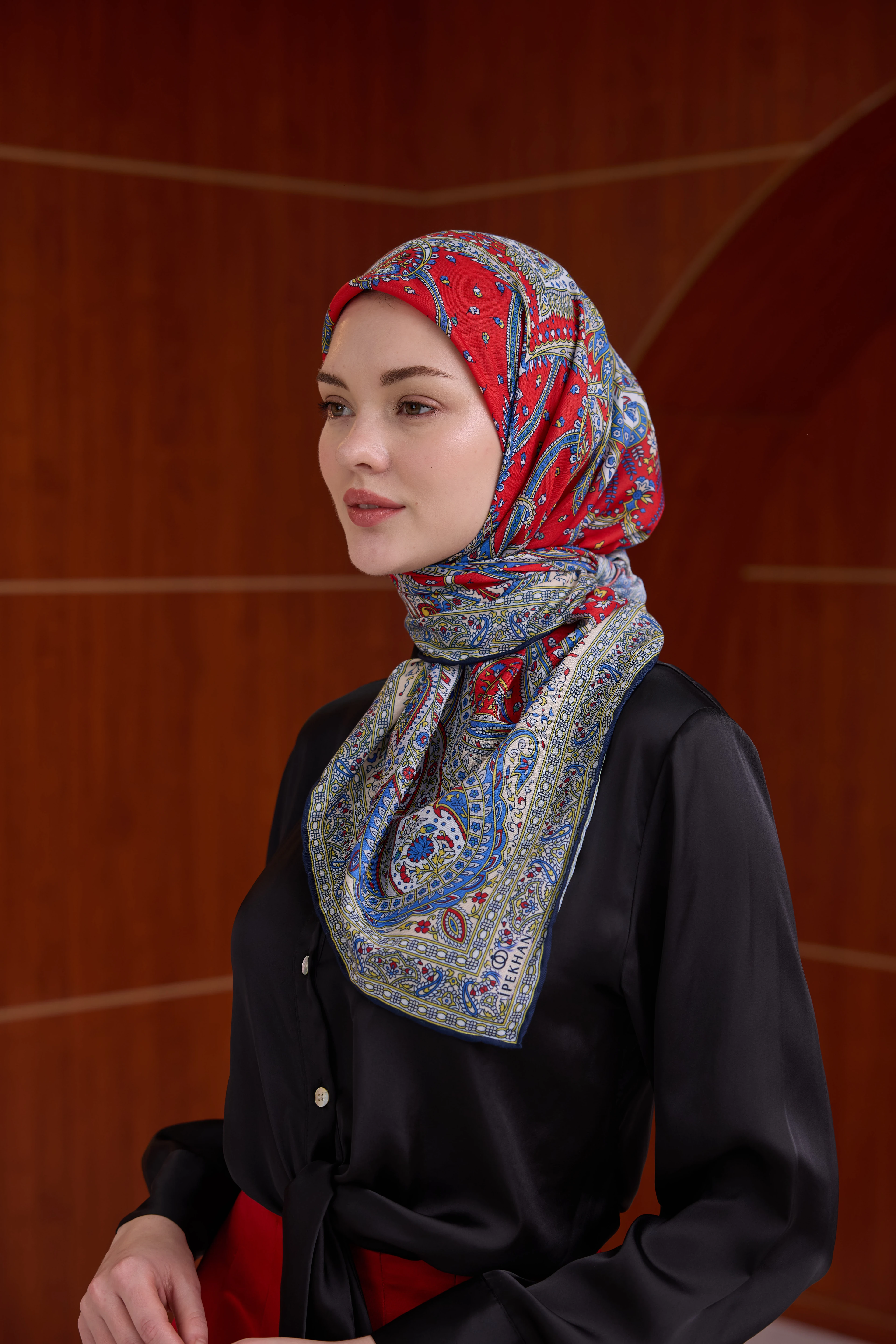 İpekhan Etnik Serisi Kırmızı Pamuk Viskon Eşarp 1116-10