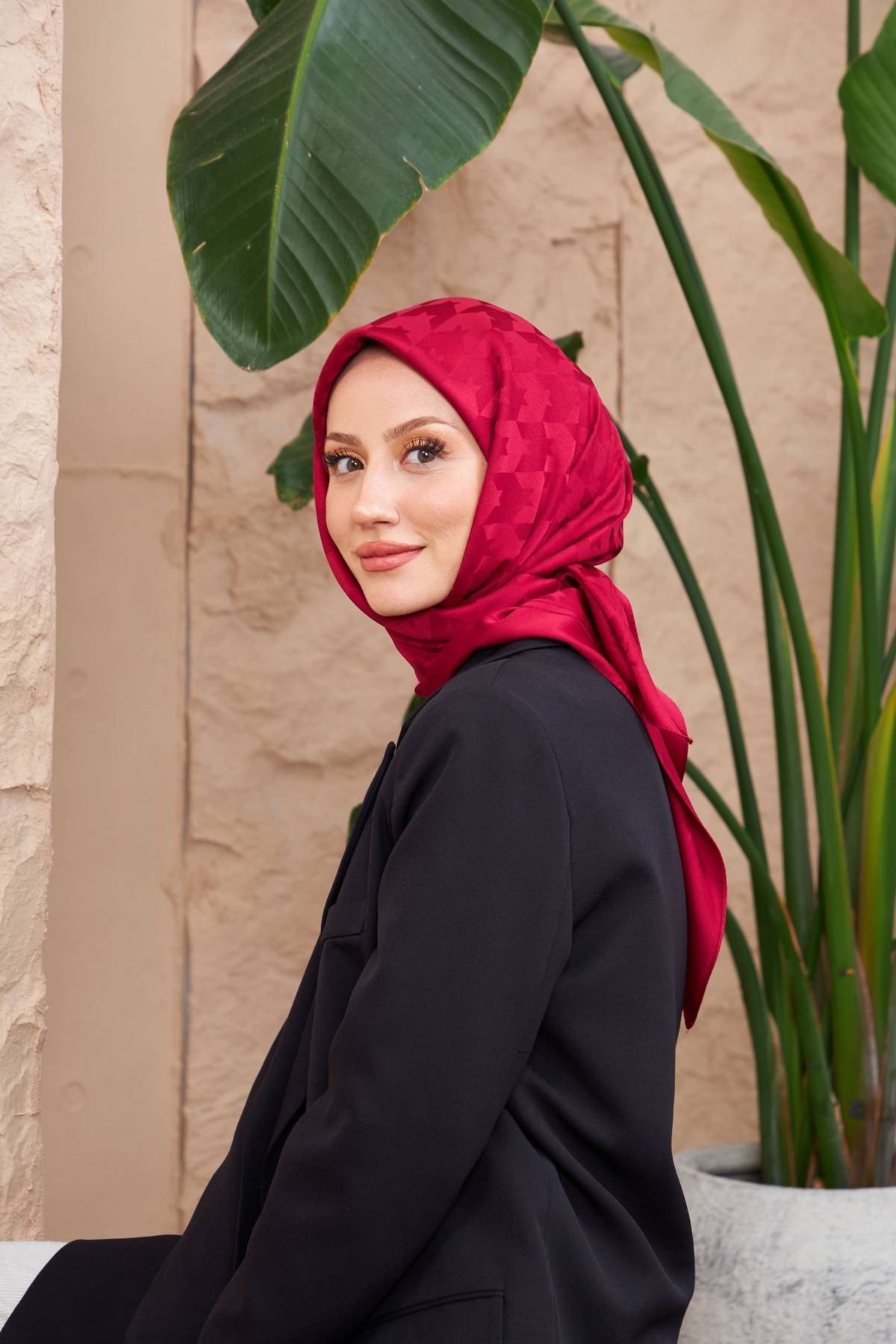 Kazayağı Jakarlı Eşarp Bordo 9901-12