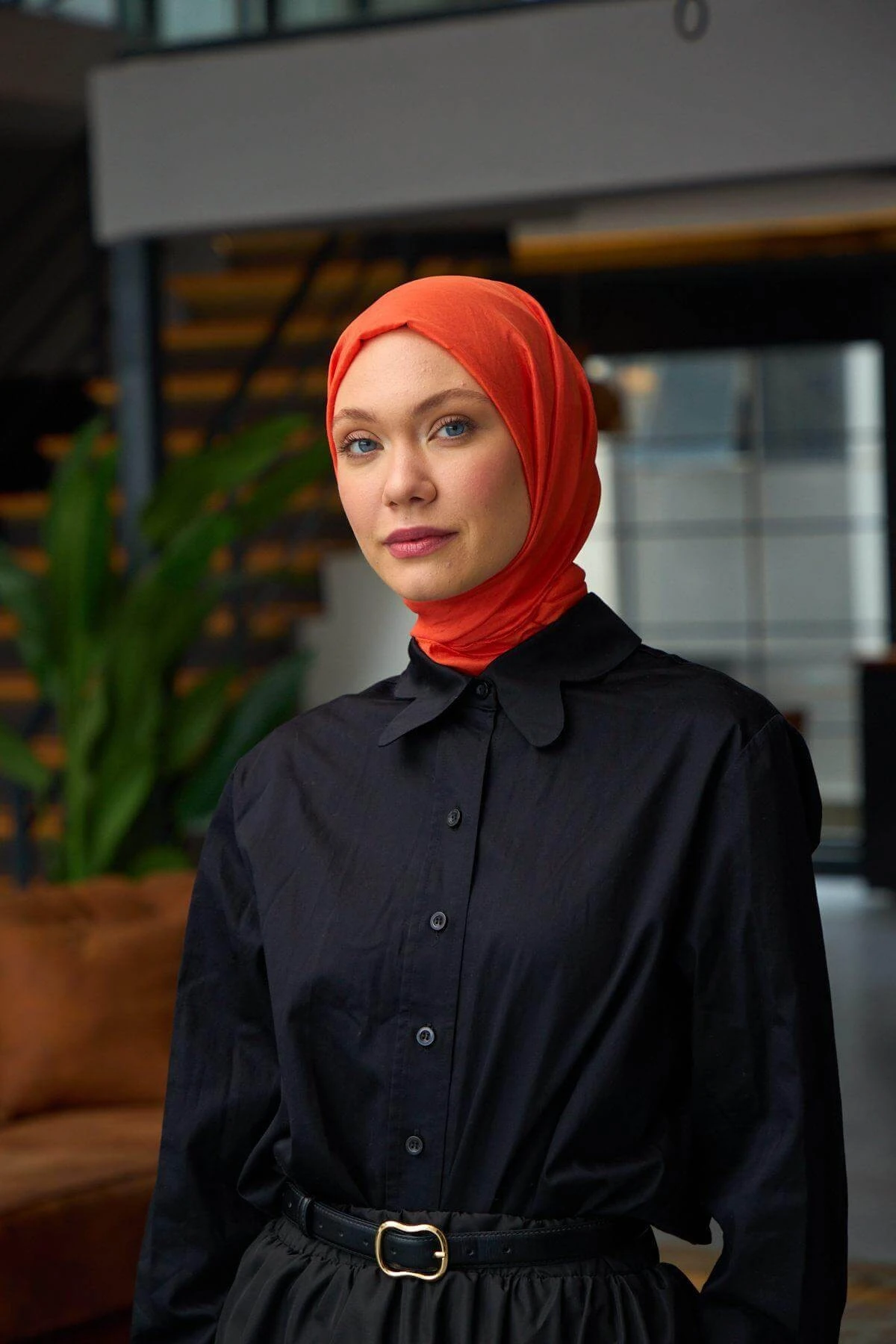 Düz Desen Vual Şal Kabak Turuncu Vual İpek Şal - 9800-42