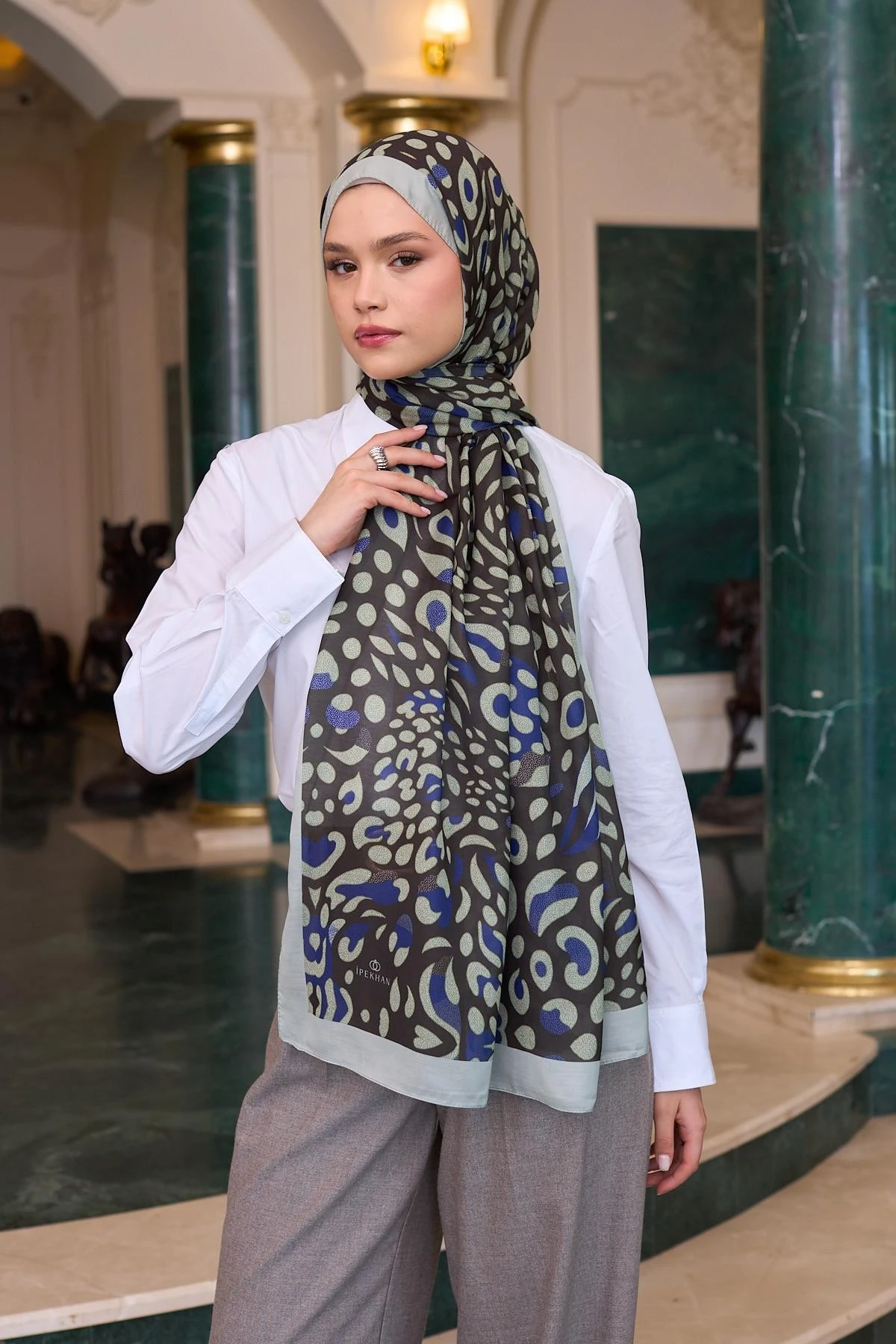 İpekhan Soft Şal Acı Kahve Mavi 3050-02