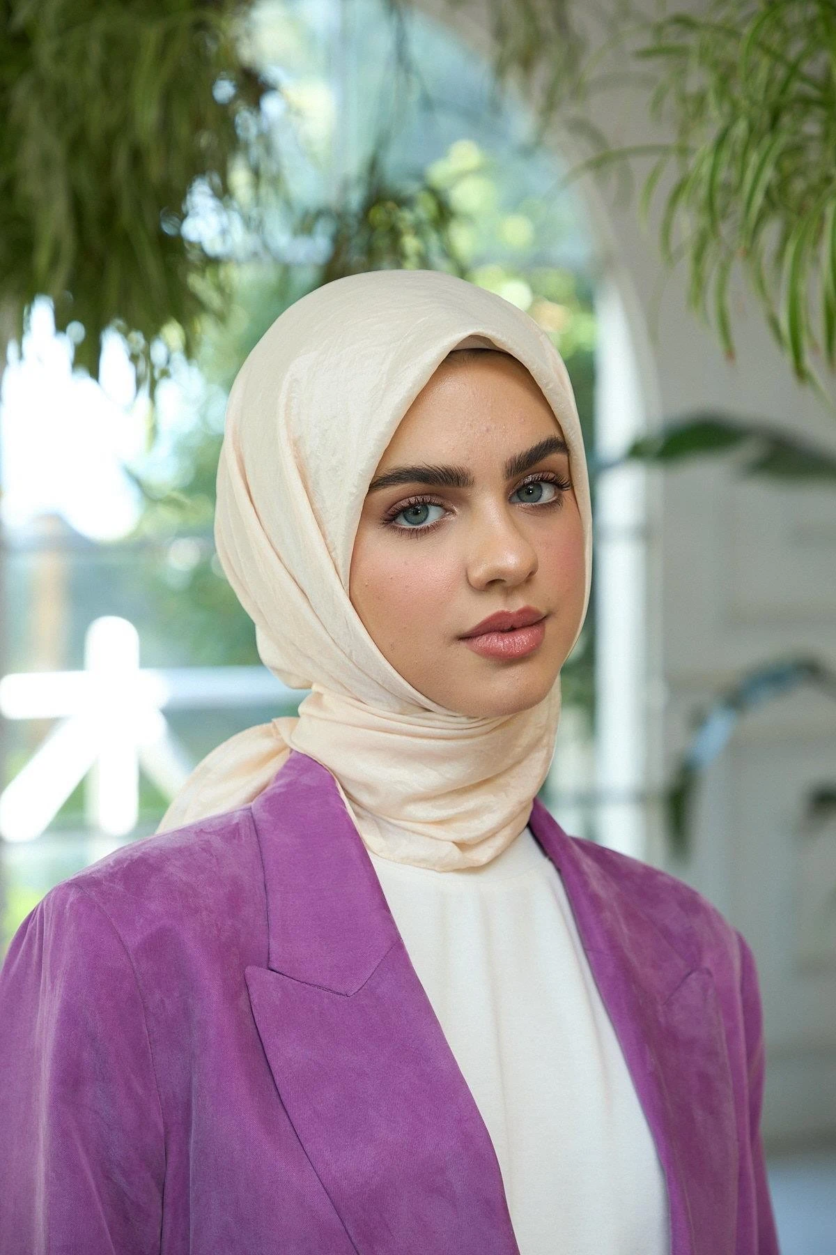 Düz Desen Vual Eşarp Krem Vual İpek Eşarp - 10100-11