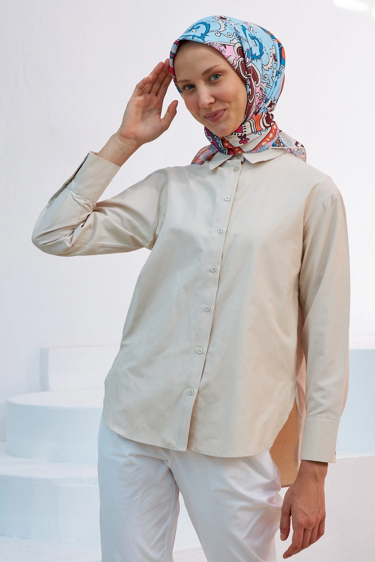 Mozaik İndigo Pamuk Viskon Eşarp