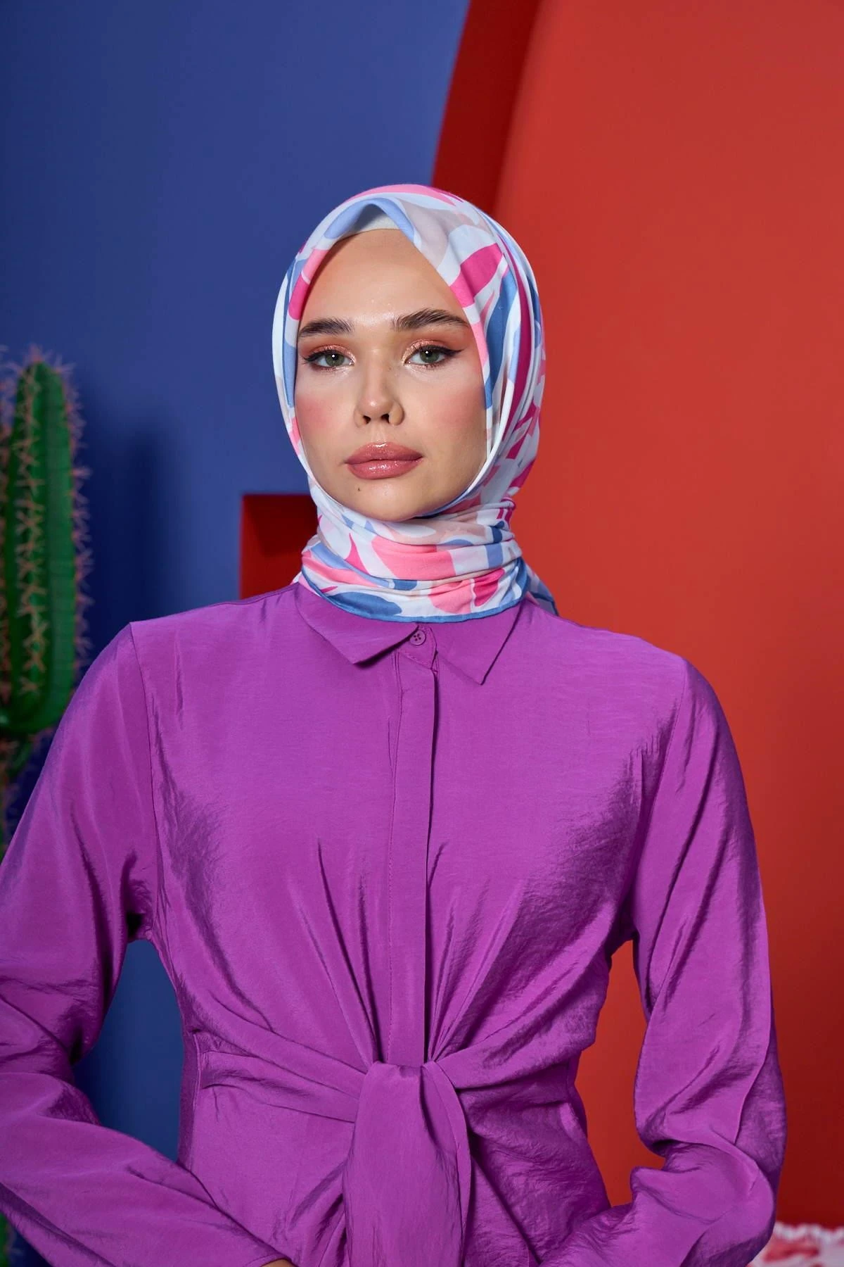 Marrakech Koleksiyon Soft Eşarp Mor Salkım Pembe 1206-04