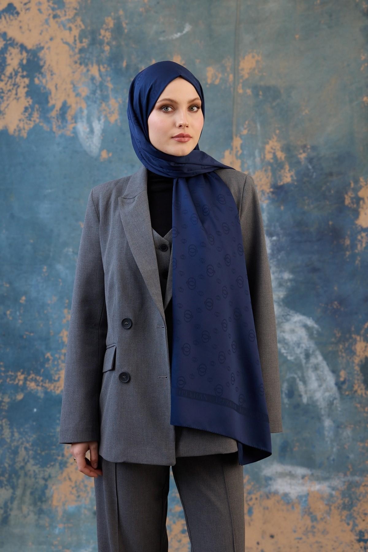 Fall Winter İpeksi Jakar Şal Lacivert 9018-12