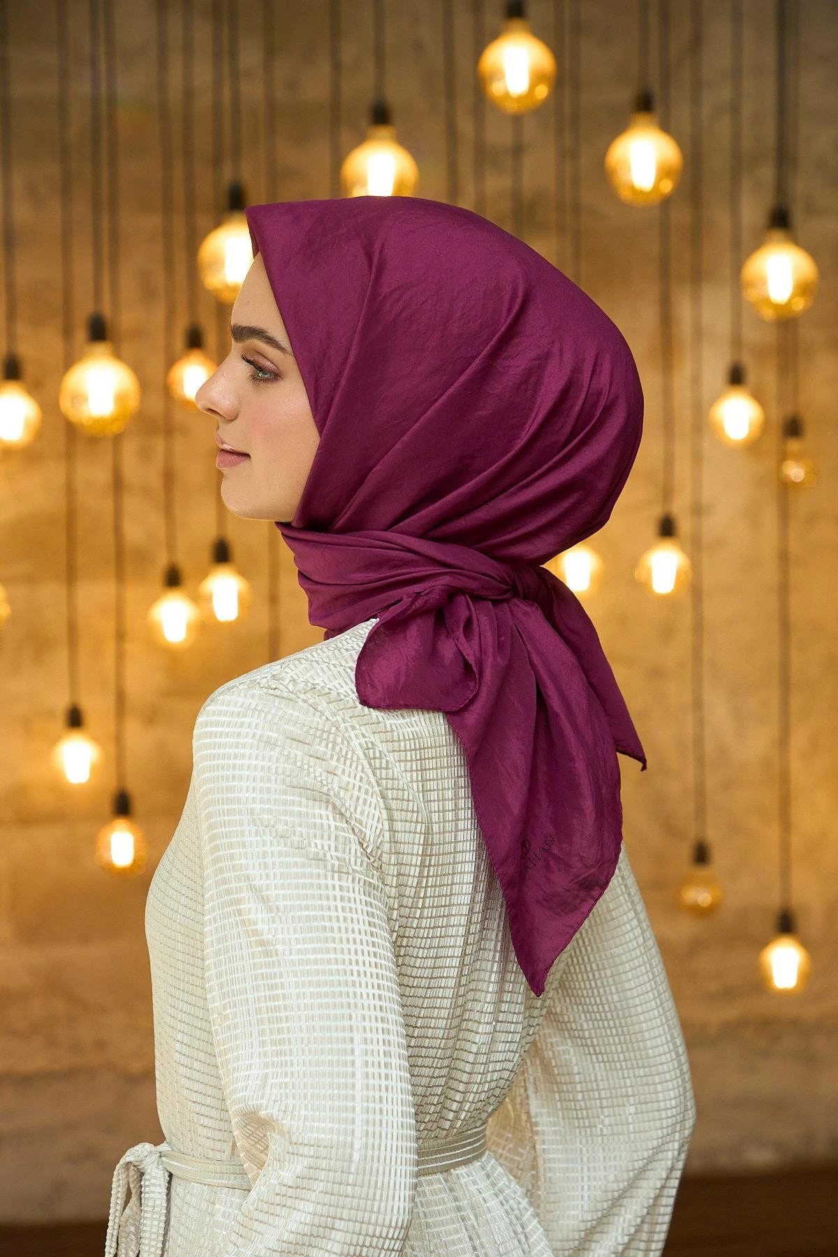 Düz Desen Vual Eşarp Patlıcan Mor Vual İpek Eşarp - 10100-36