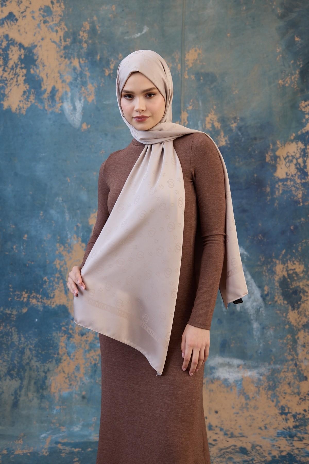 Fall Winter İpeksi Jakar Şal Açık Vizon 9018-28