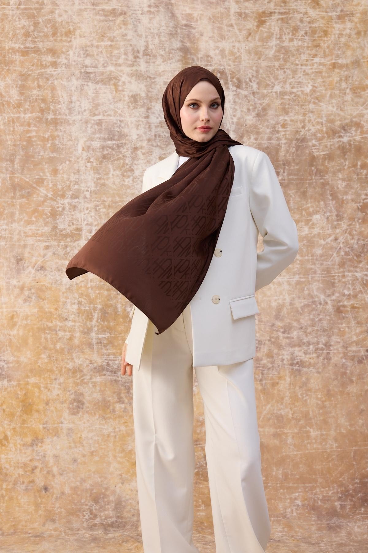 Fall Winter İpeksi Jakar Şal Kahverengi 9020-08