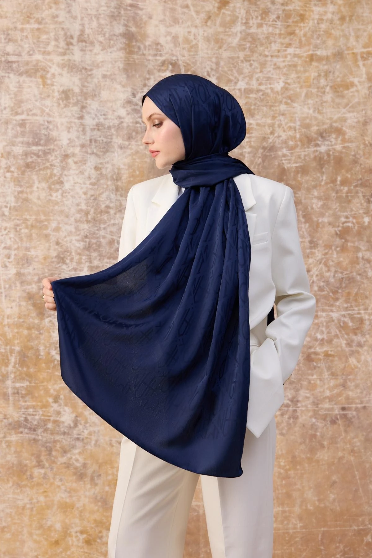 Fall Winter İpeksi Jakar Şal Gece Mavi 9020-32