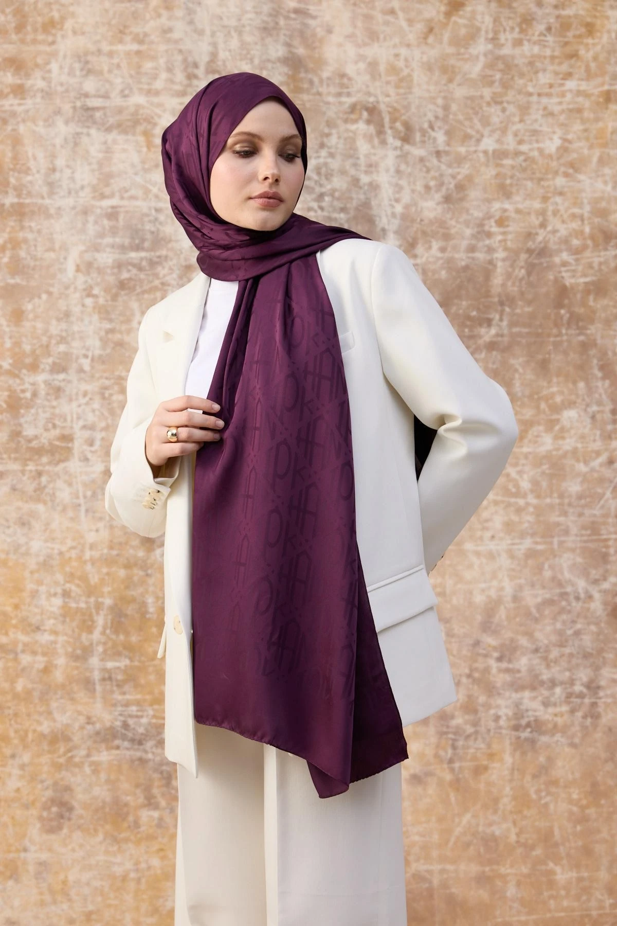 Fall Winter İpeksi Jakar Şal Mürdüm 9020-11