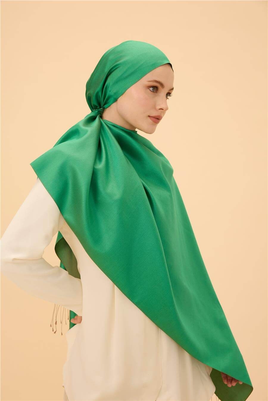 Elma Yeşil Düz Çift Taraflı İpek Şal Modeli